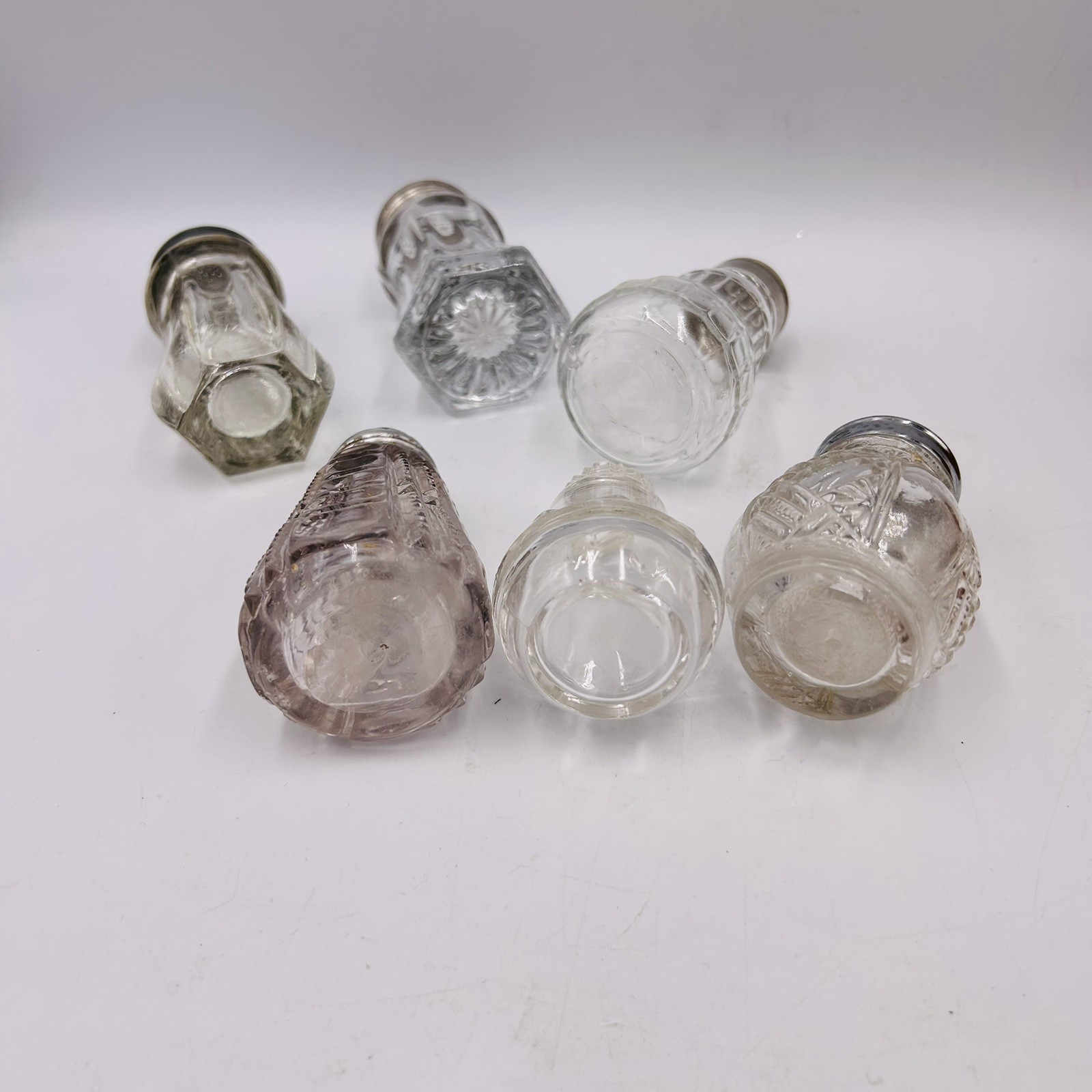 6 Piece Vintage And Antique Eapg Glass Clear Salt Shaker Mixed Lot Pressed