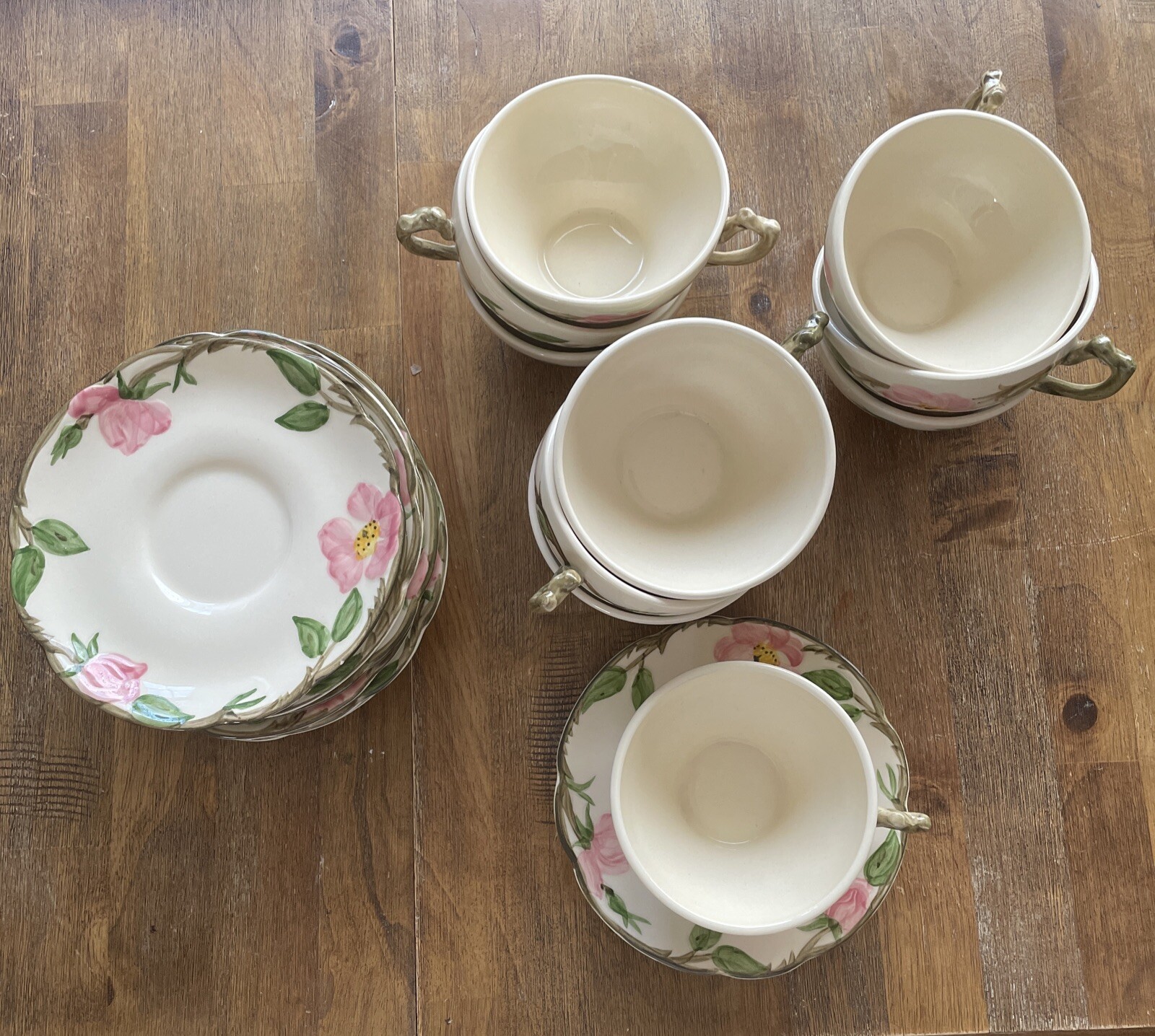 4 Sets of Franciscan Desert Rose Earthenware Cups & Saucers Vintage USA