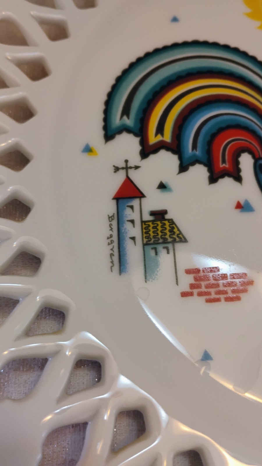 Vintage MCM Berggren Trayner Lattice Edge Wall Plate Rooster Weathervane