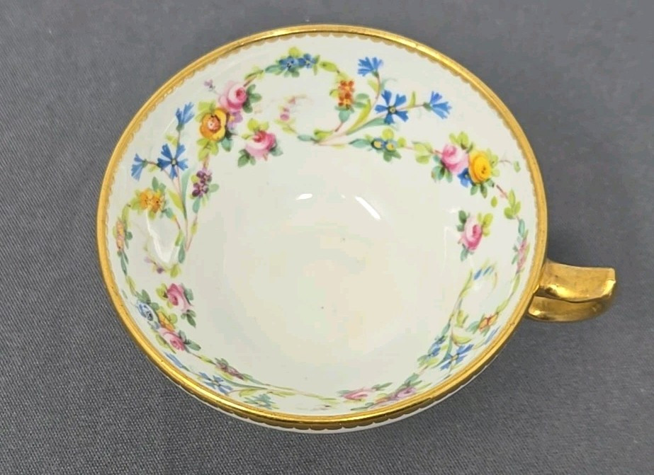 Minton Demitasse Cup Saucer H1100 Floral, Gold Border C. 1905