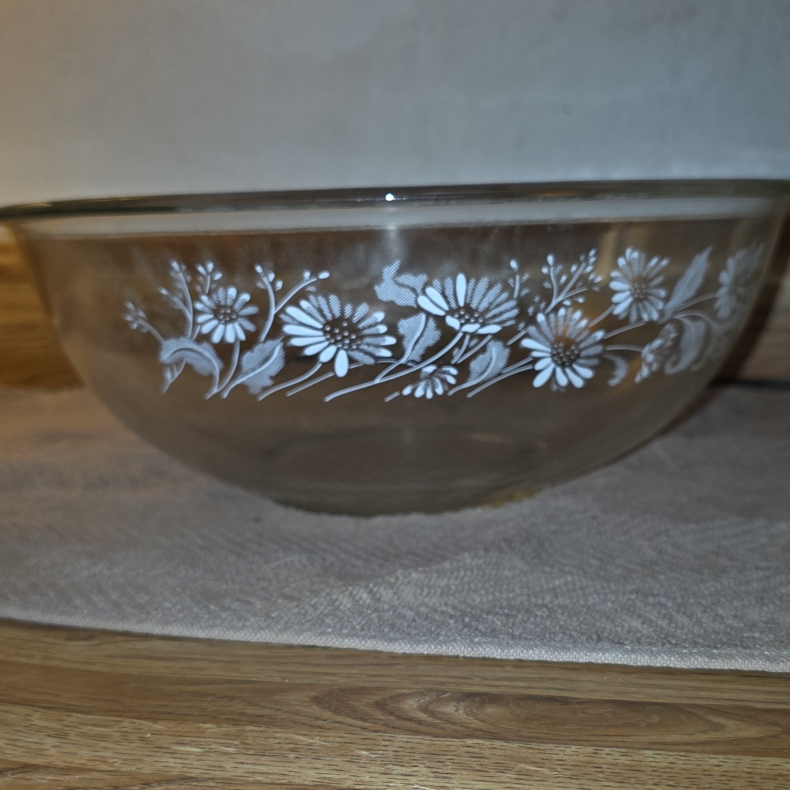 Pyrex White Lace: Colonial Mist Clear Bottom 322 Mixing Bowl 1988-199- 2 1/2 ct