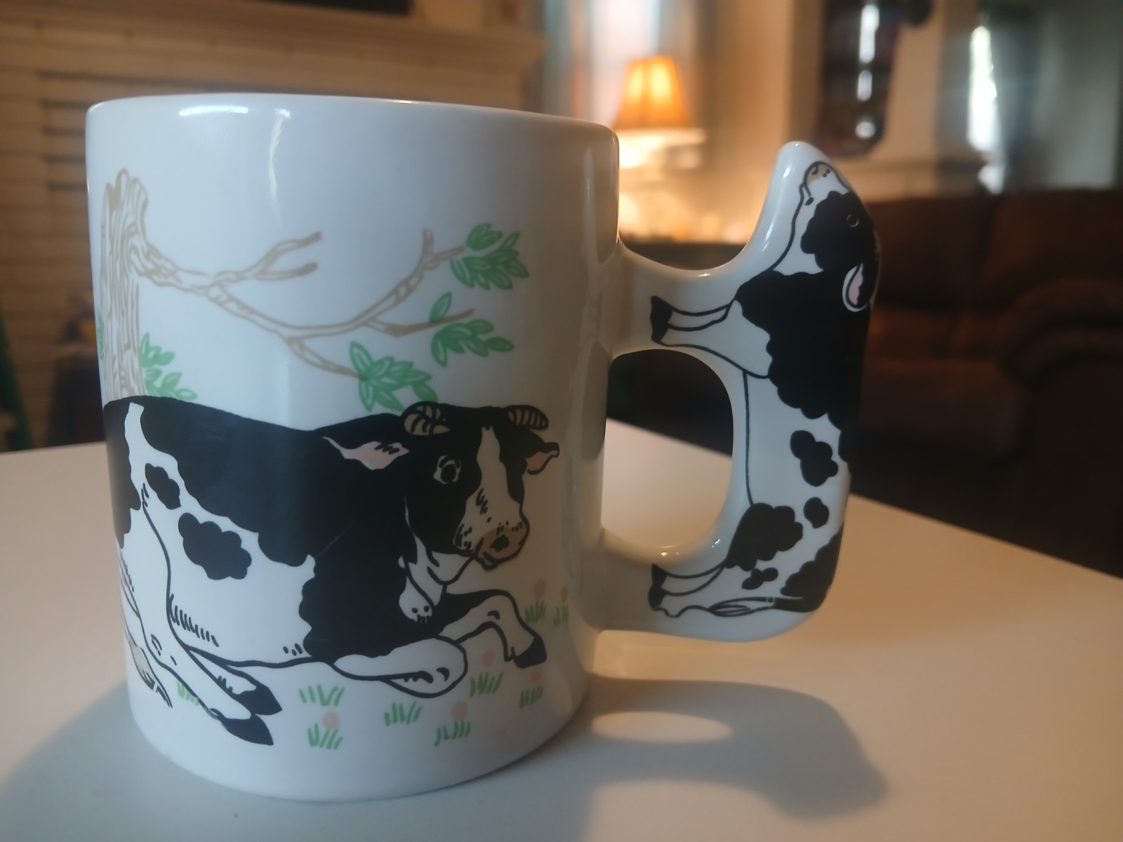 Novelty Cow Handle Mug White Black Holstein Farm Animal Coffee Tea Cup