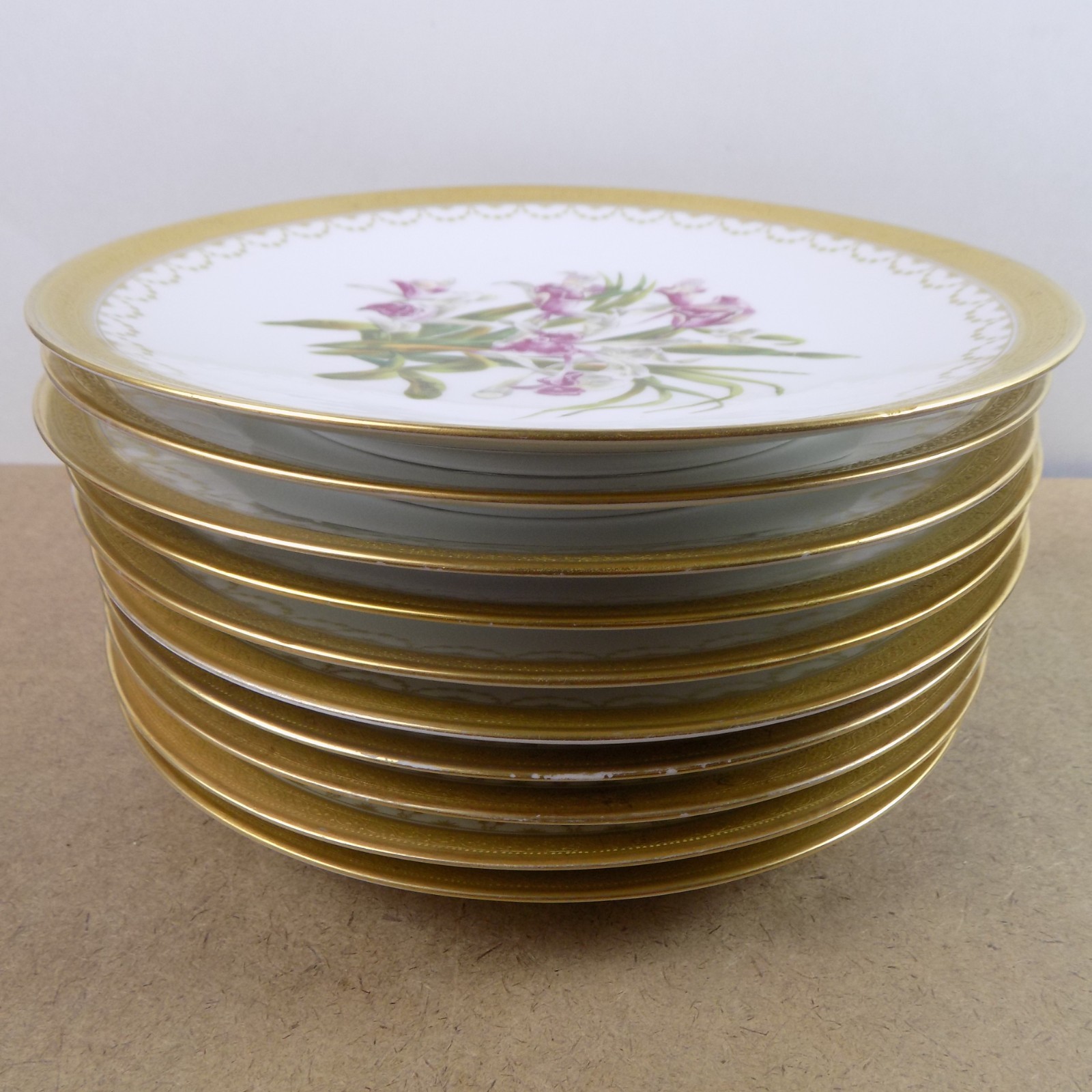 10 Antique T&V Limoges Hand Painted Botanical Plates Ovington Bros New York