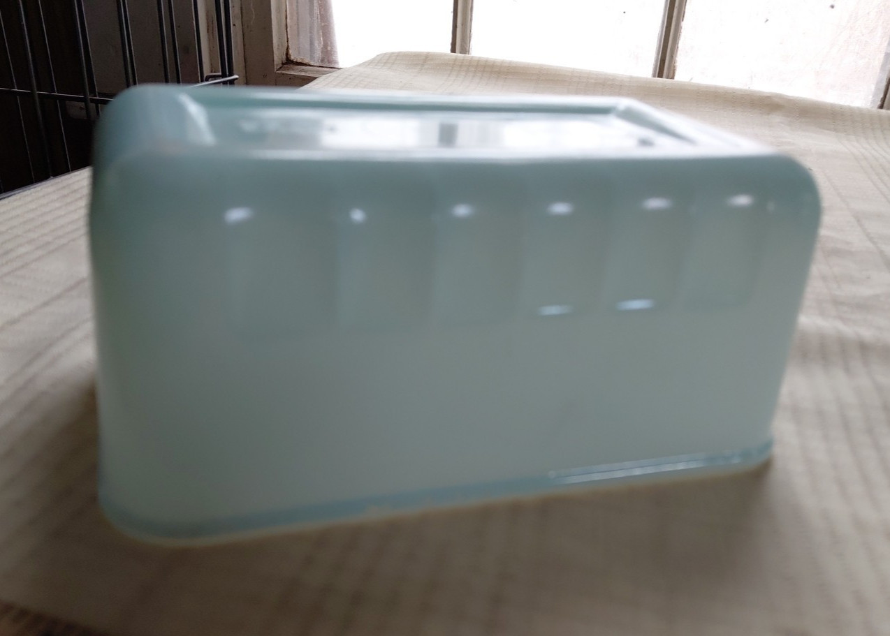 vintage turquoise glasbake refrigerator dish 6”