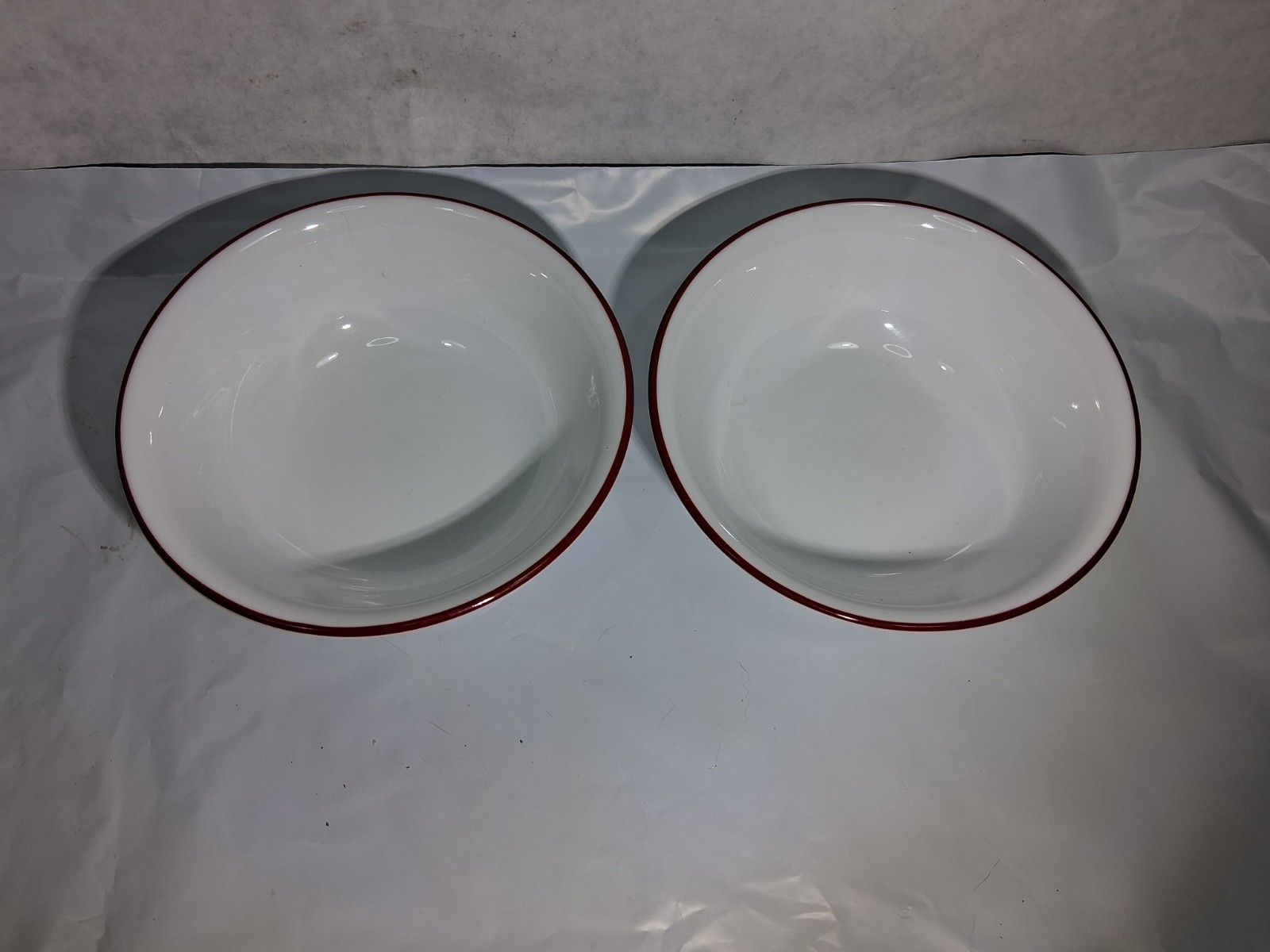 2 Corelle Vitrelle Red Rimmed 6 1/8″ Wide Soup Cereal Bowl Made in USA