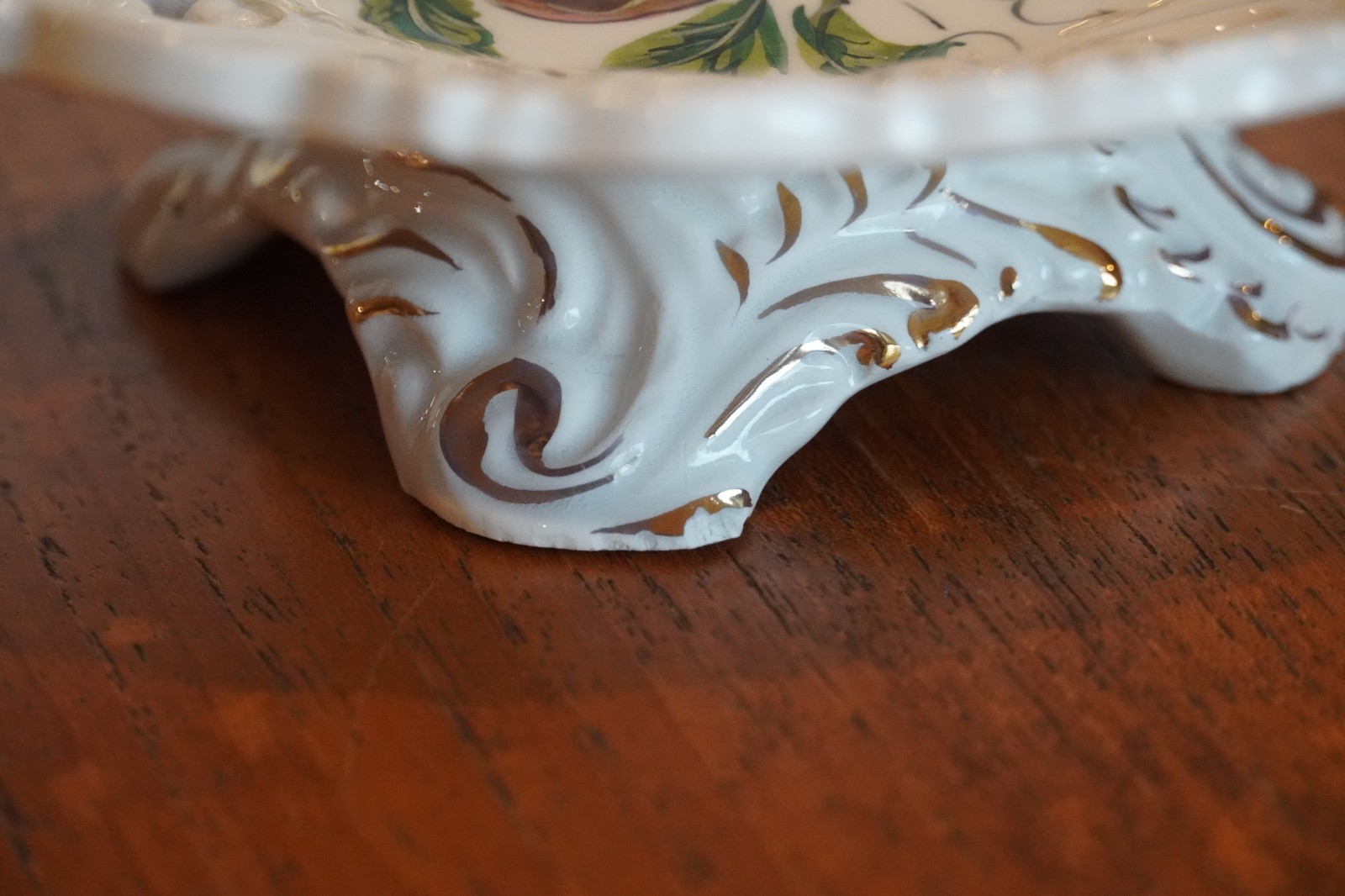 Vtg Italian Majolica Reticulated Bowl Hand Painted 7.5”d Pottery Fruit Italy