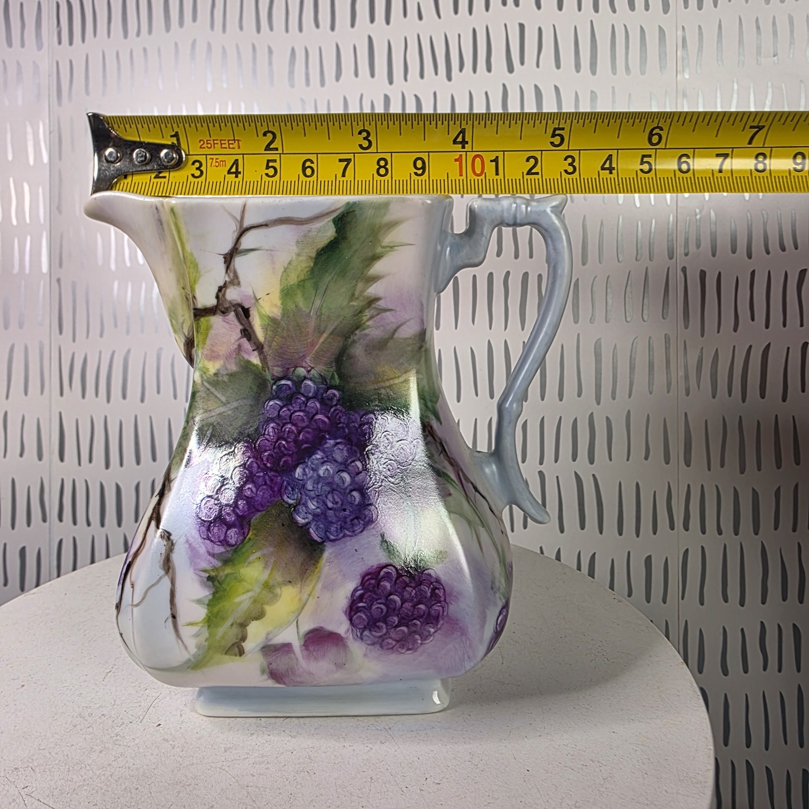 Vintage Artist Signed Hand Painted Porcelain Pitcher & Tray Blackberry Grape