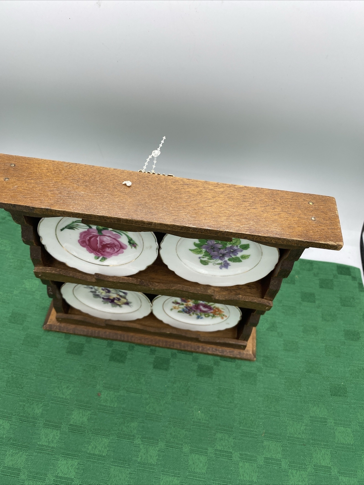 Wooden Wall Ornament Antique Porcelain Plates(4) 8.5”X 8.5”