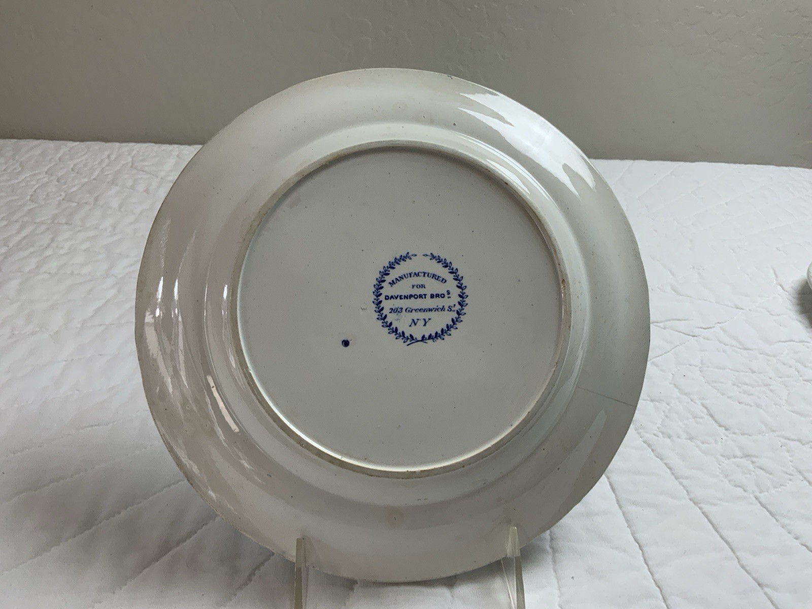 Antique Blue Transferware Dinner Plate, UK,, Grecian Lady & Castle, Davenport