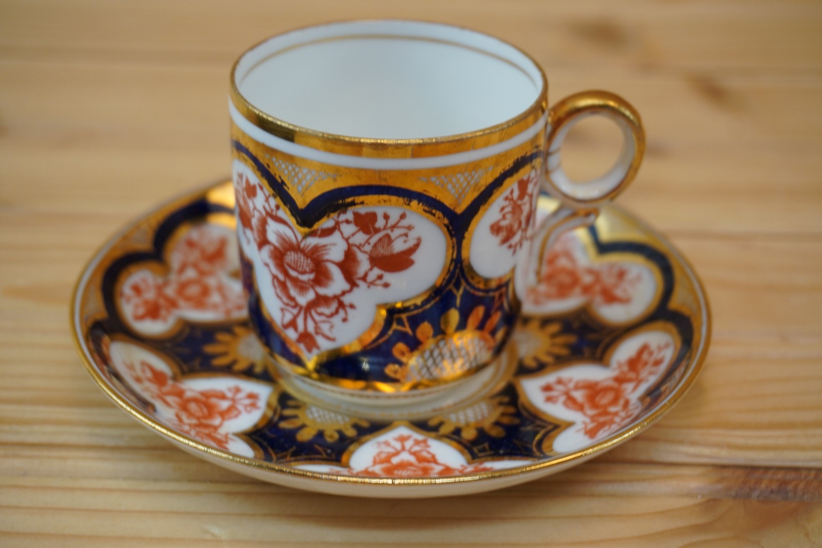 Wileman (Shelley) 3464 (Foley) Gold Rust Blue Demitasse Cup & Saucer SET (B2)