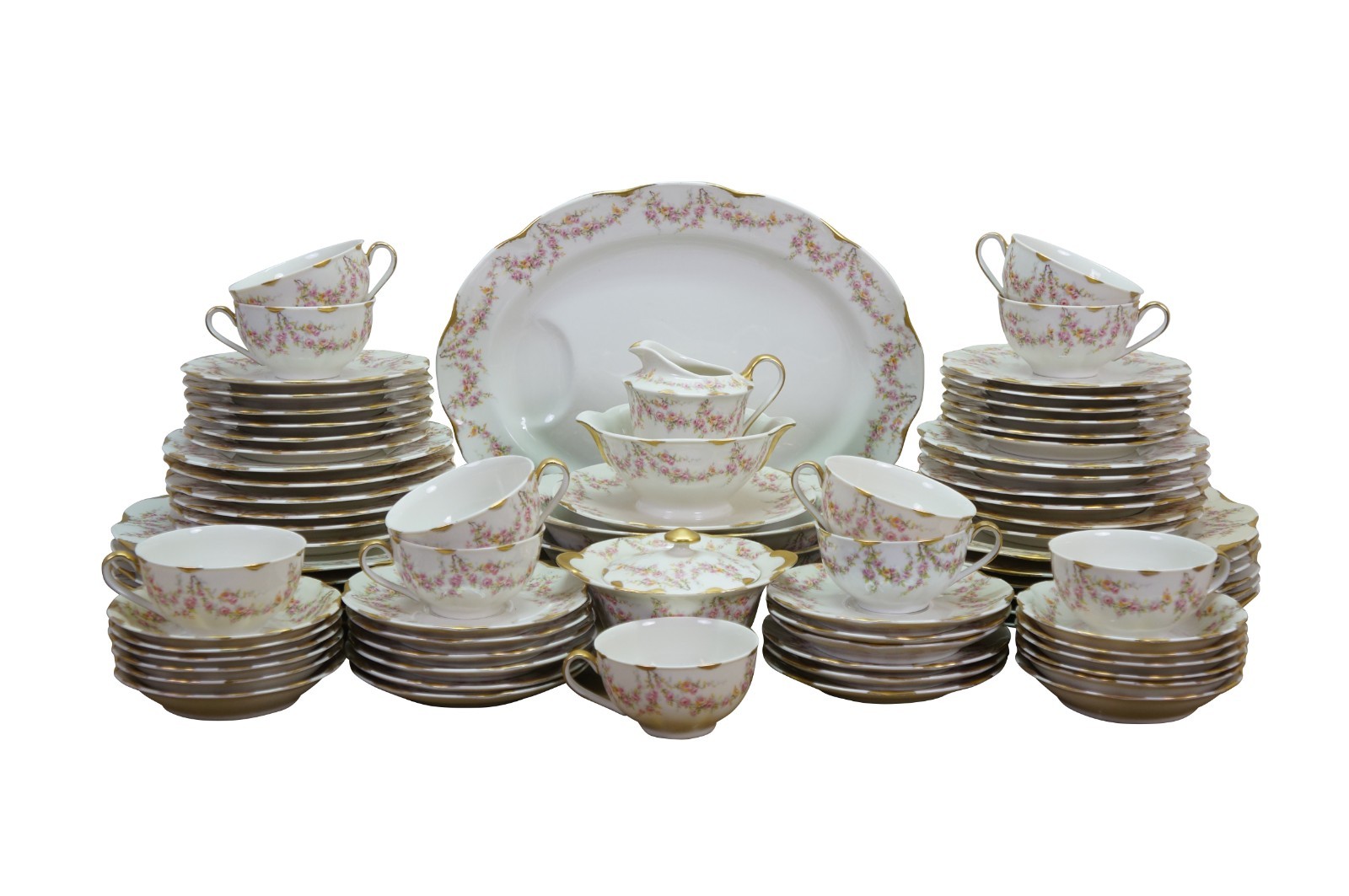 77 Pc Theodore Haviland American New York Vareene Rose China Dinnerware Set