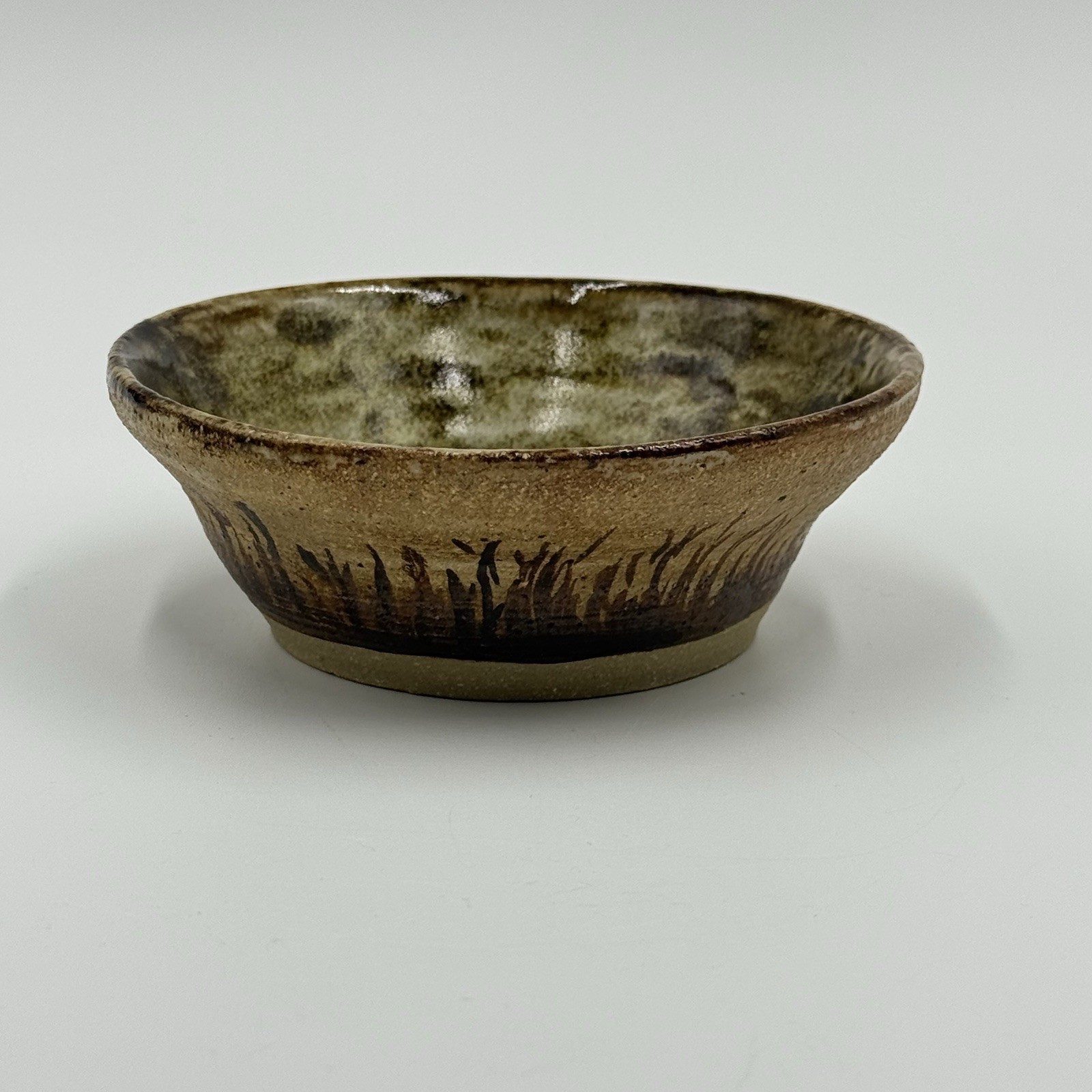 Studio Art Pottery Marc Hansen Stoneware Vintage MCM 5” Bowl Painted Grass