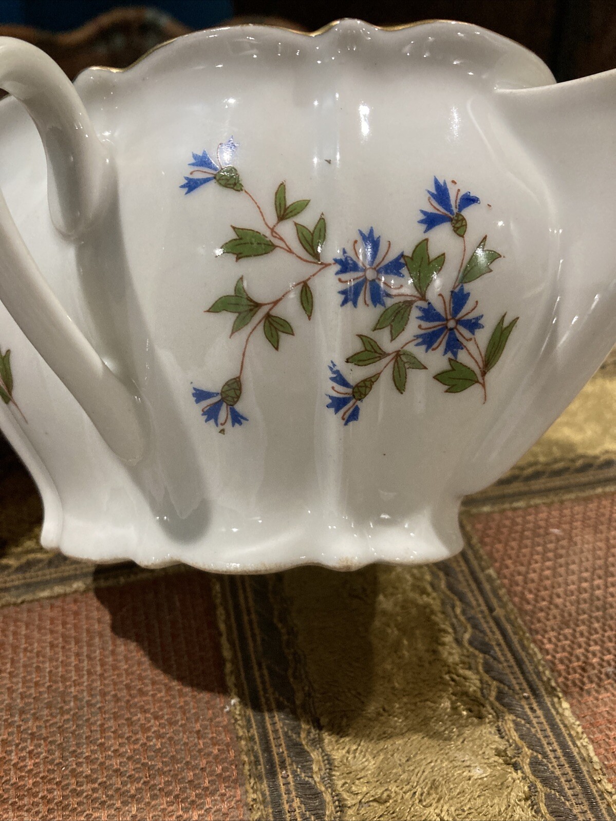 Vintage White Floral Porcelain Double Spout Gravy Boat