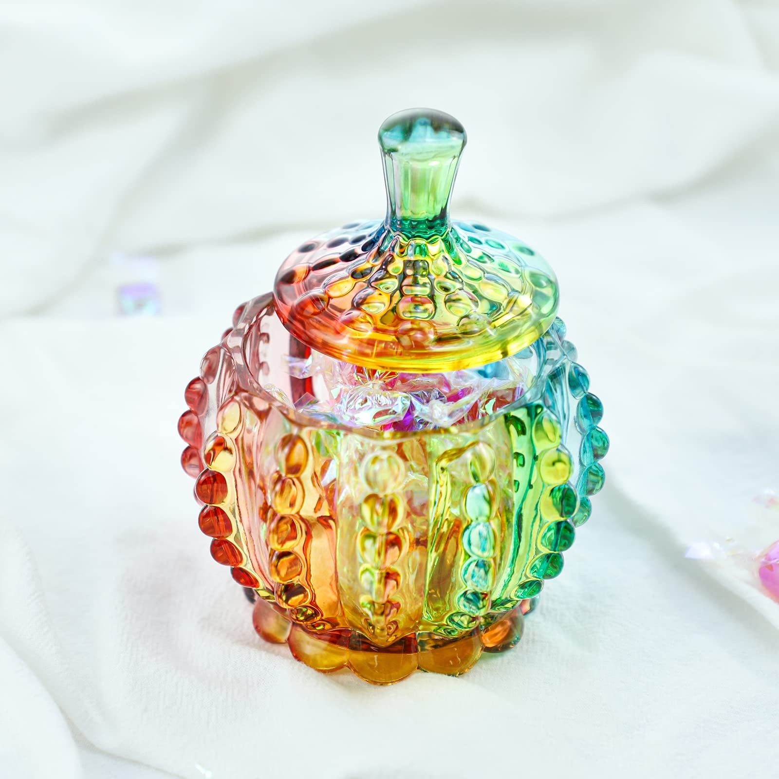 FLYING BALLOON Elegant Embossed Colorful Crystal Glass Candy Box with Lid Food J