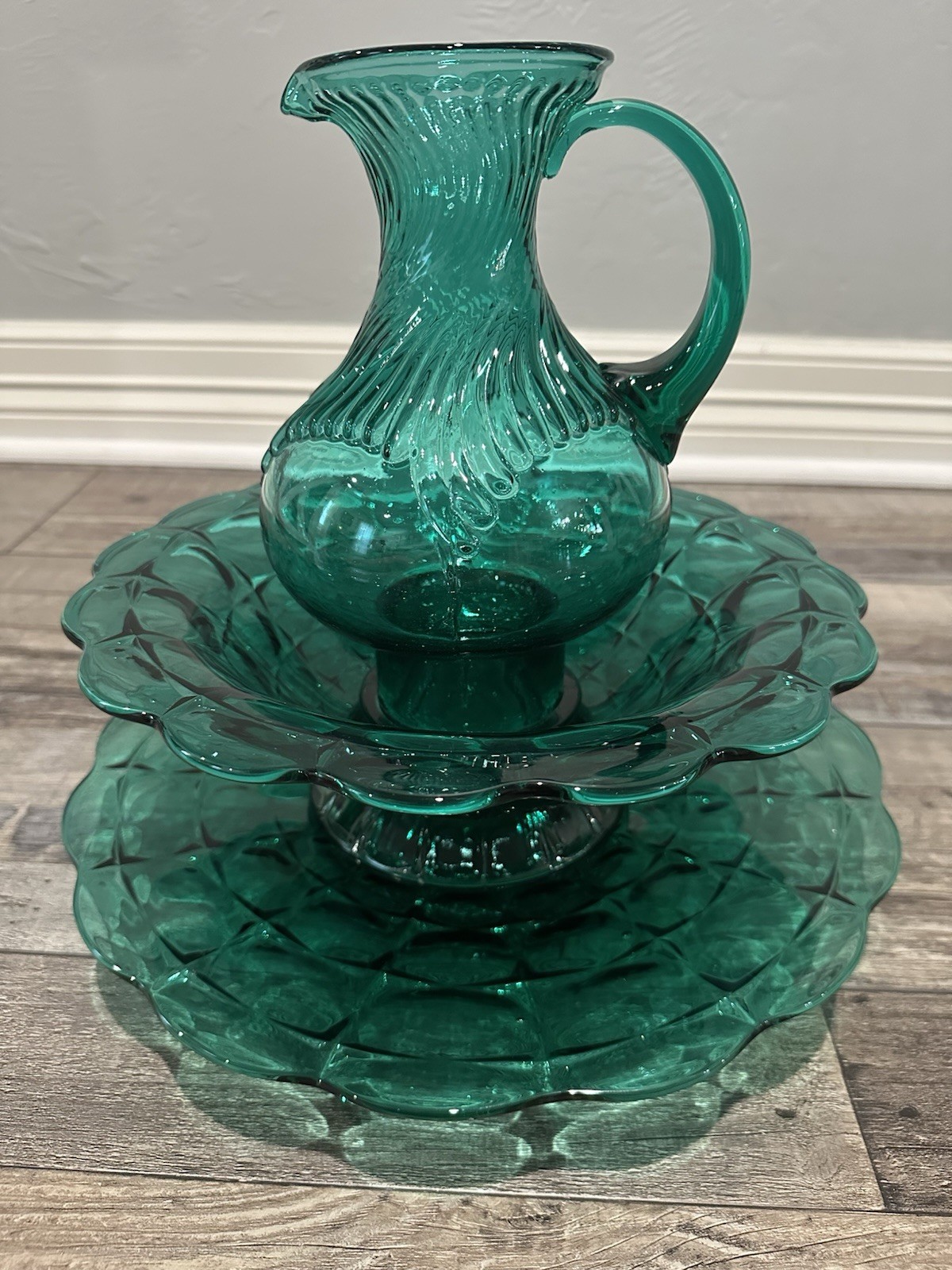 Indiana Glass Company Tiara Exclusives Spruce Green /Simply Teal – RARE 3pc set