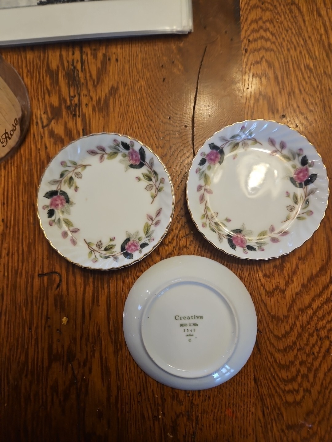 Vintage Four Piece Coaster Ash Tray Set, Creative Island Rose Fine China