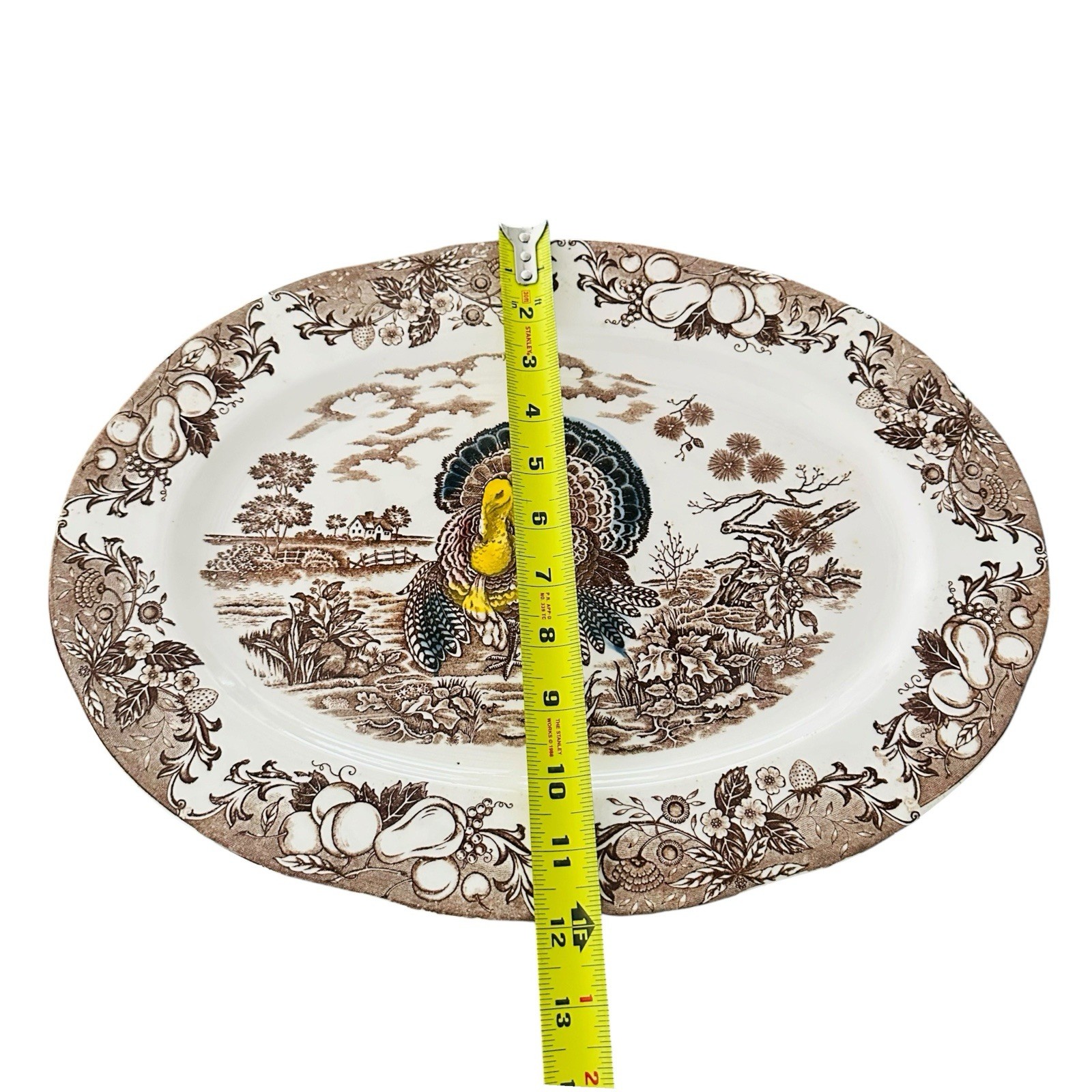 Vintage Japan Turkey Platter Brown Transferware Thanksgiving Serving Tray 18″