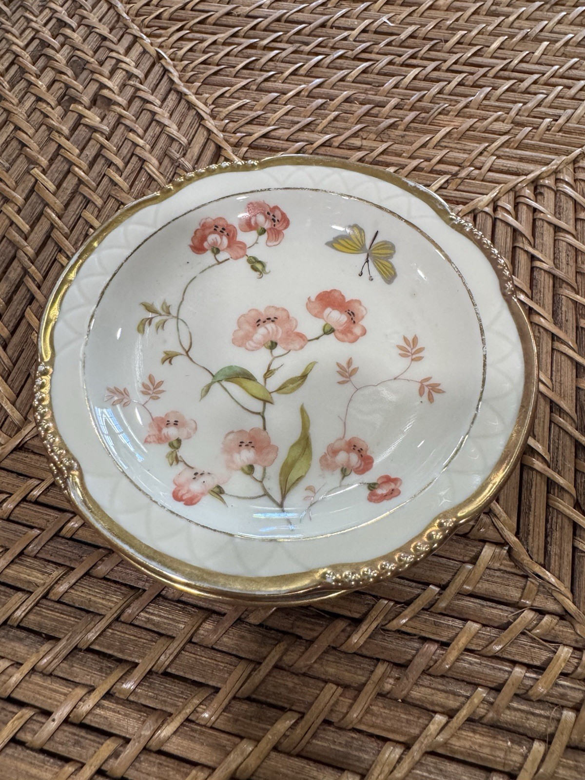 Two Mitterteich Bavaria Porcelain Dish with Floral Design Gold Trim Vintage
