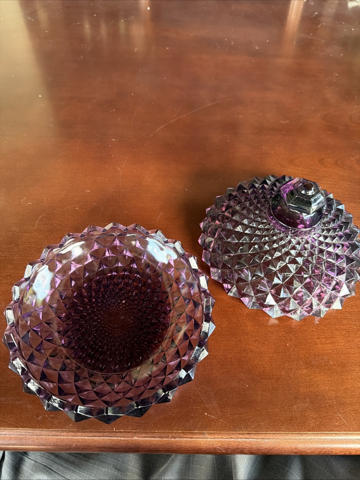 Vintage Westmoreland Glass Amethyst/Purple Sawtooth Covered Candy Dish Signed