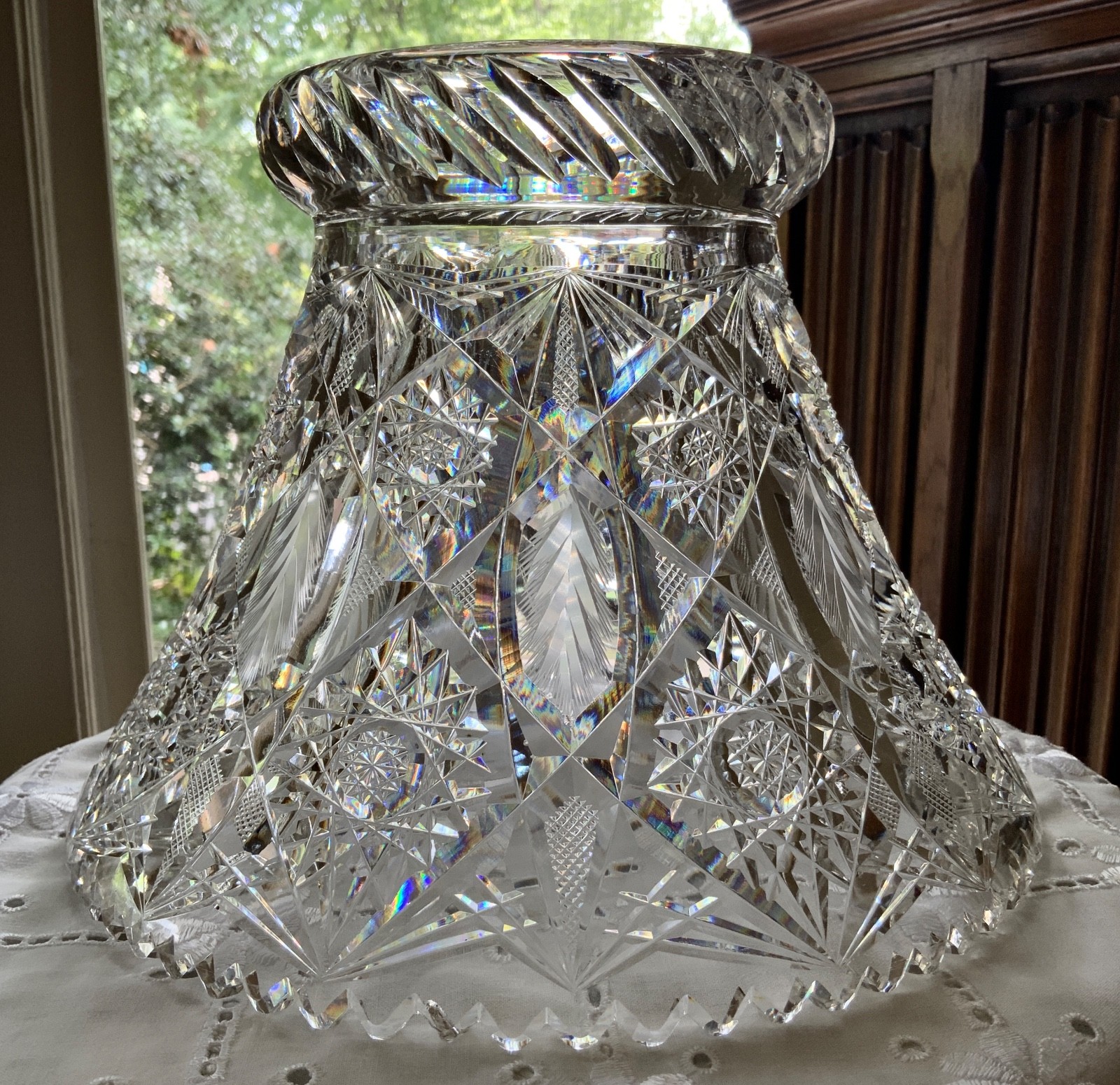 AMERICAN BRILLIANT CUT GLASS PUNCH BOWL BASE STAND C.1900 (MISSING BOWL)