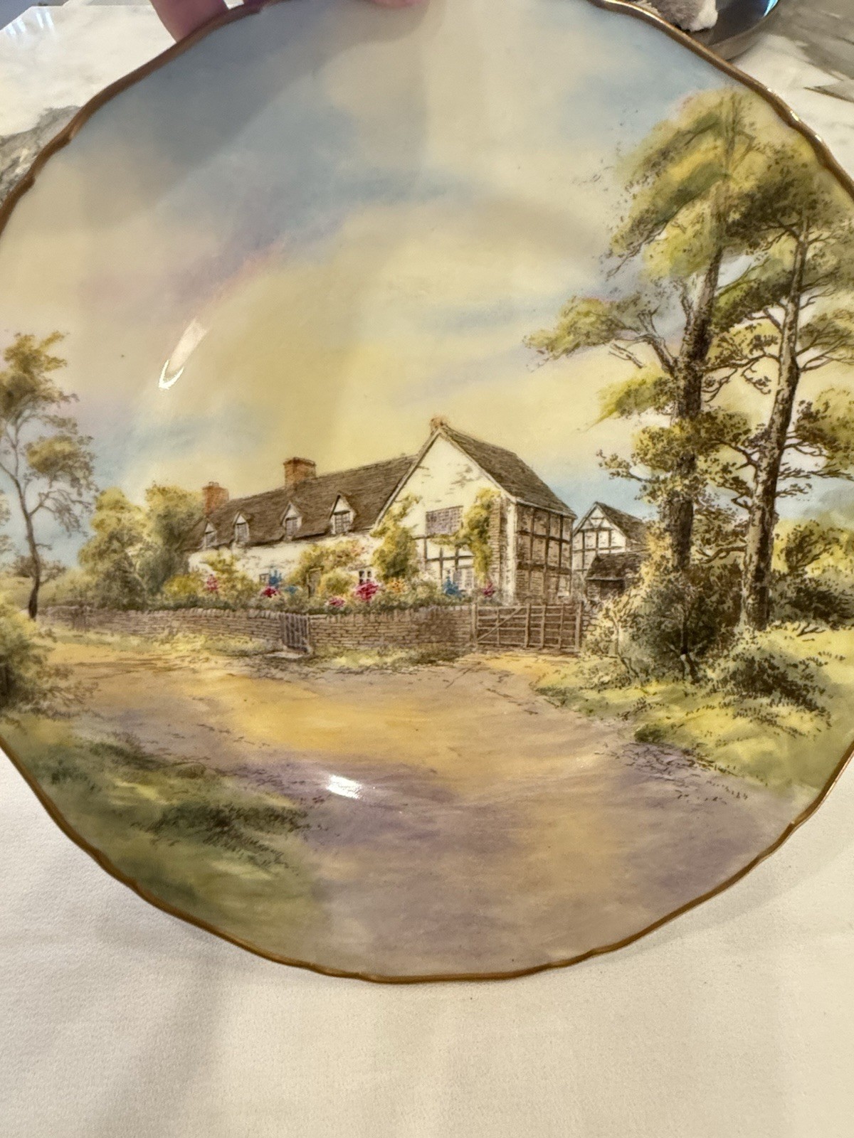 Pristine 1952 Royal Worcester Mary Arden House Cabinet Plate Sign J. Smith 10.5″