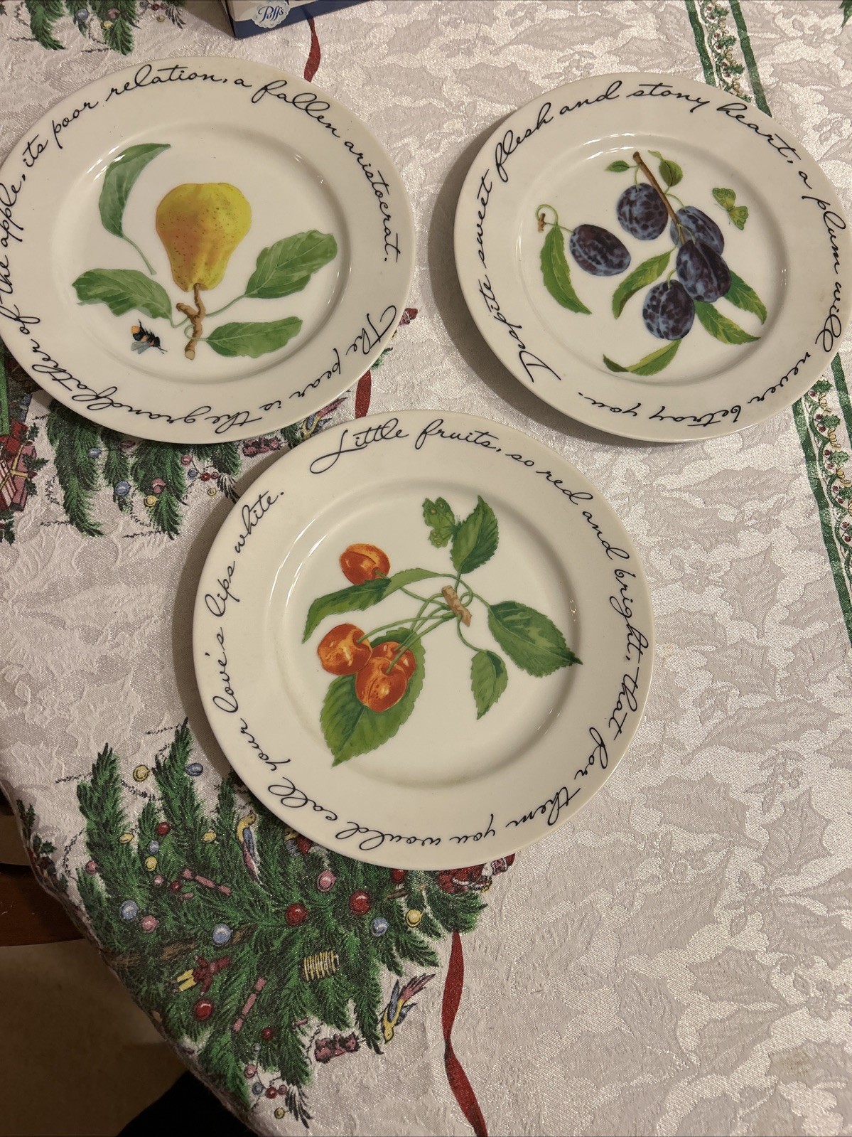Williams Sonoma “Orchard Suite” 3-Salad Plates. Fruits: Pear, Plum and Cherry.