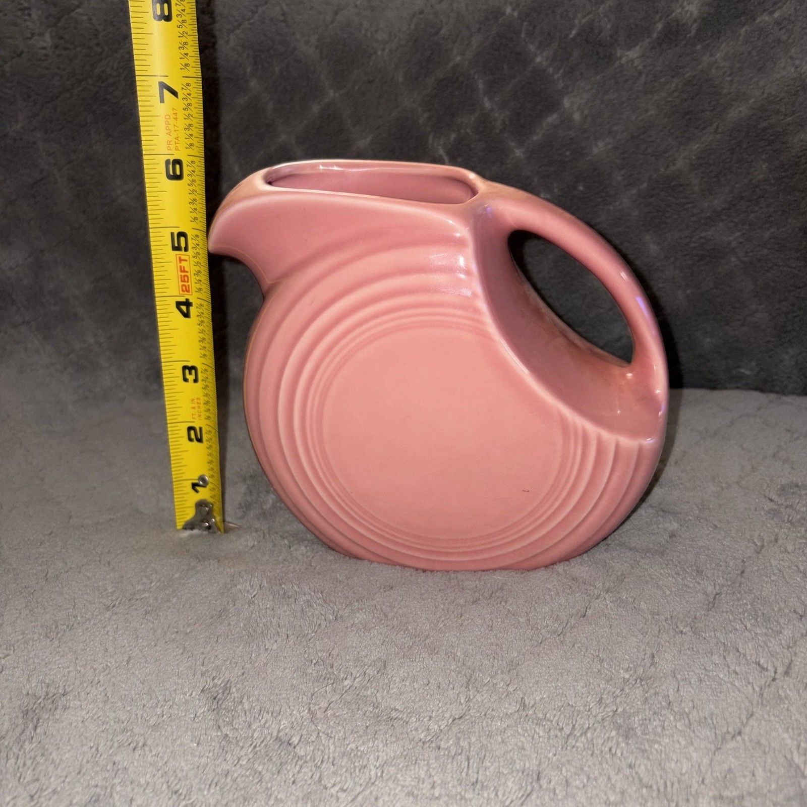 VTG 1950s 60s Pink Fiesta Disc Lemonade Tea Water Pitcher 6” USA HLC (1951-1959)