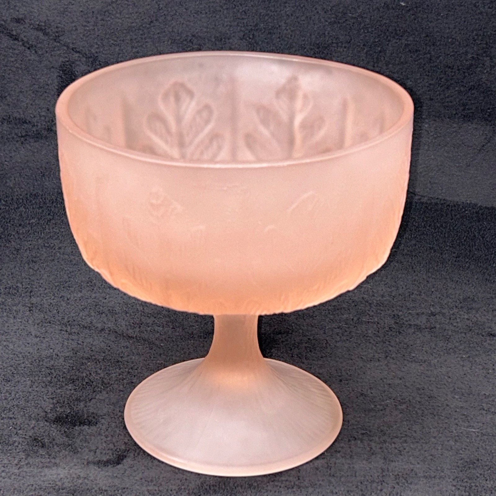 FTD Frosted Pink Glass Pedestal Candy Bowl Planter With Oak Leaf Design 1978