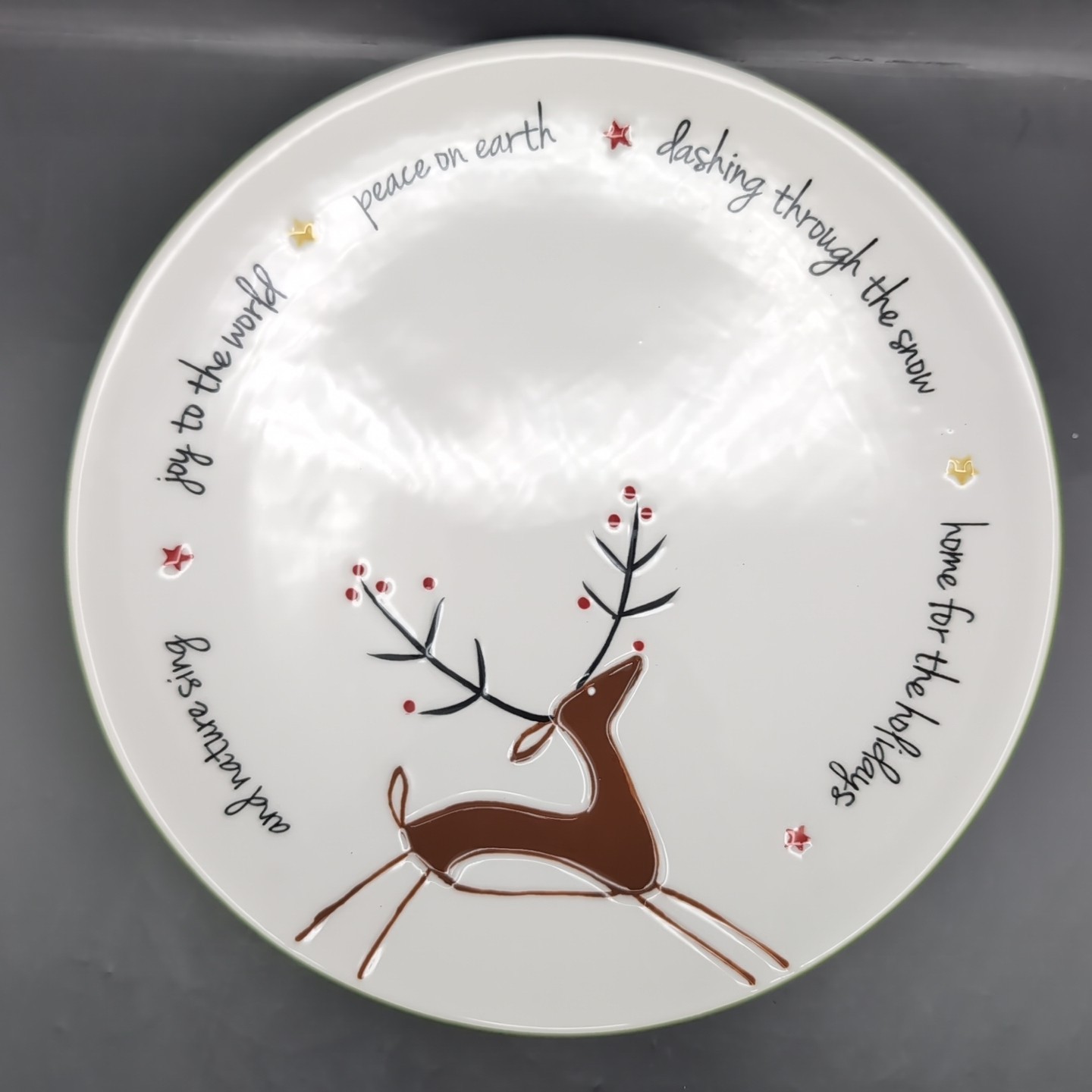Set of 5 Holiday Home Christmas Salad Plates 8” Reindeer Joy Peace Earth Whimsic