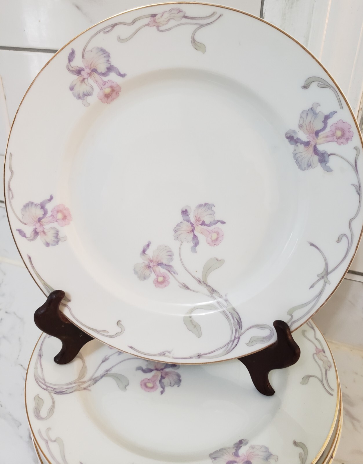 Orchid Iris by Bohemia Ceramics dinner plates ! EUC ! BAVERIA Czechoslovakia