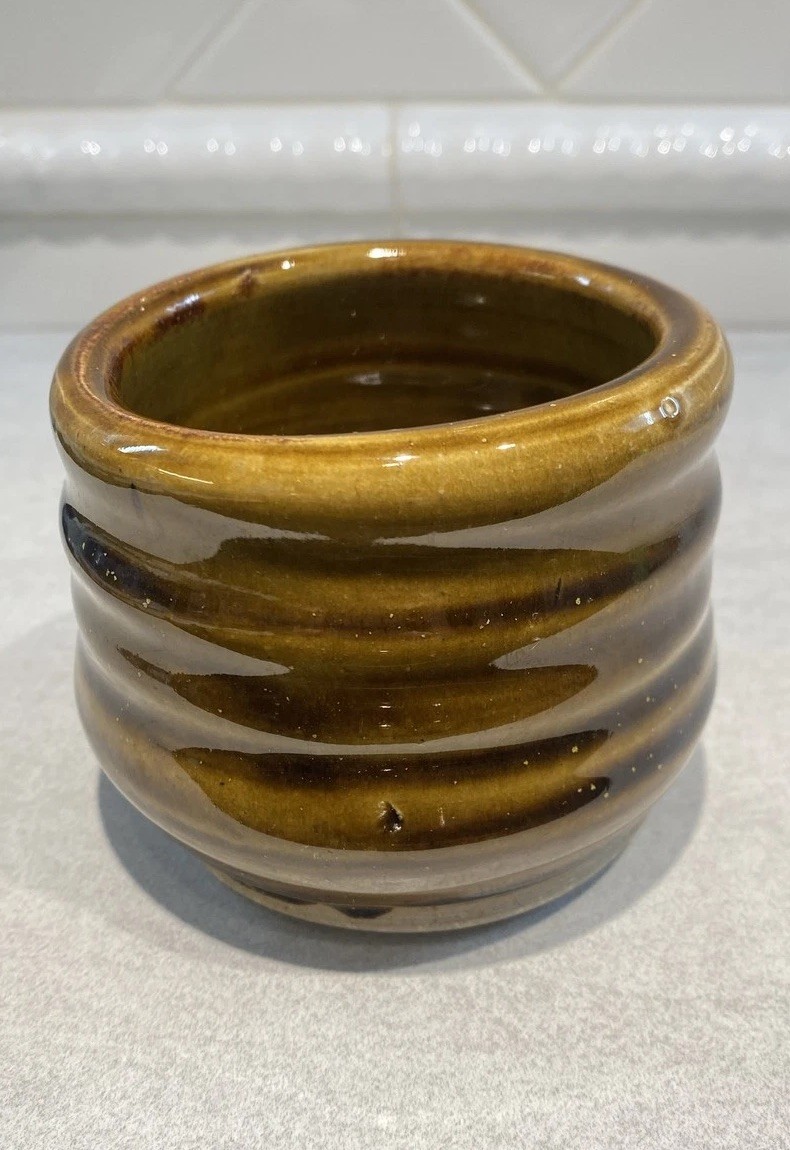 Studio Art Pottery Cup Yunomi Tea Mug Hand Thrown Brown Drip Glaze