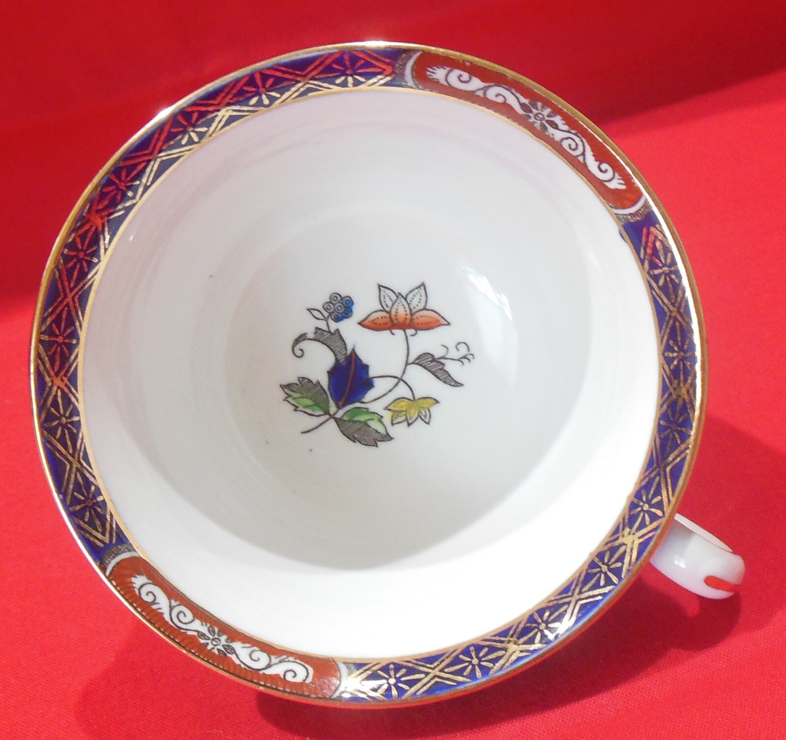 Nikko Ironstone Footed Cup & Saucer Set Blue Rust Gold Floral H491