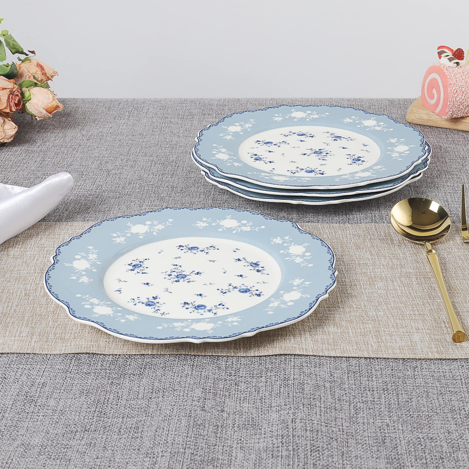 fanquare 8 Inch Porcelain Dessert Plates Set of 4, 8.2″ plate, Blue