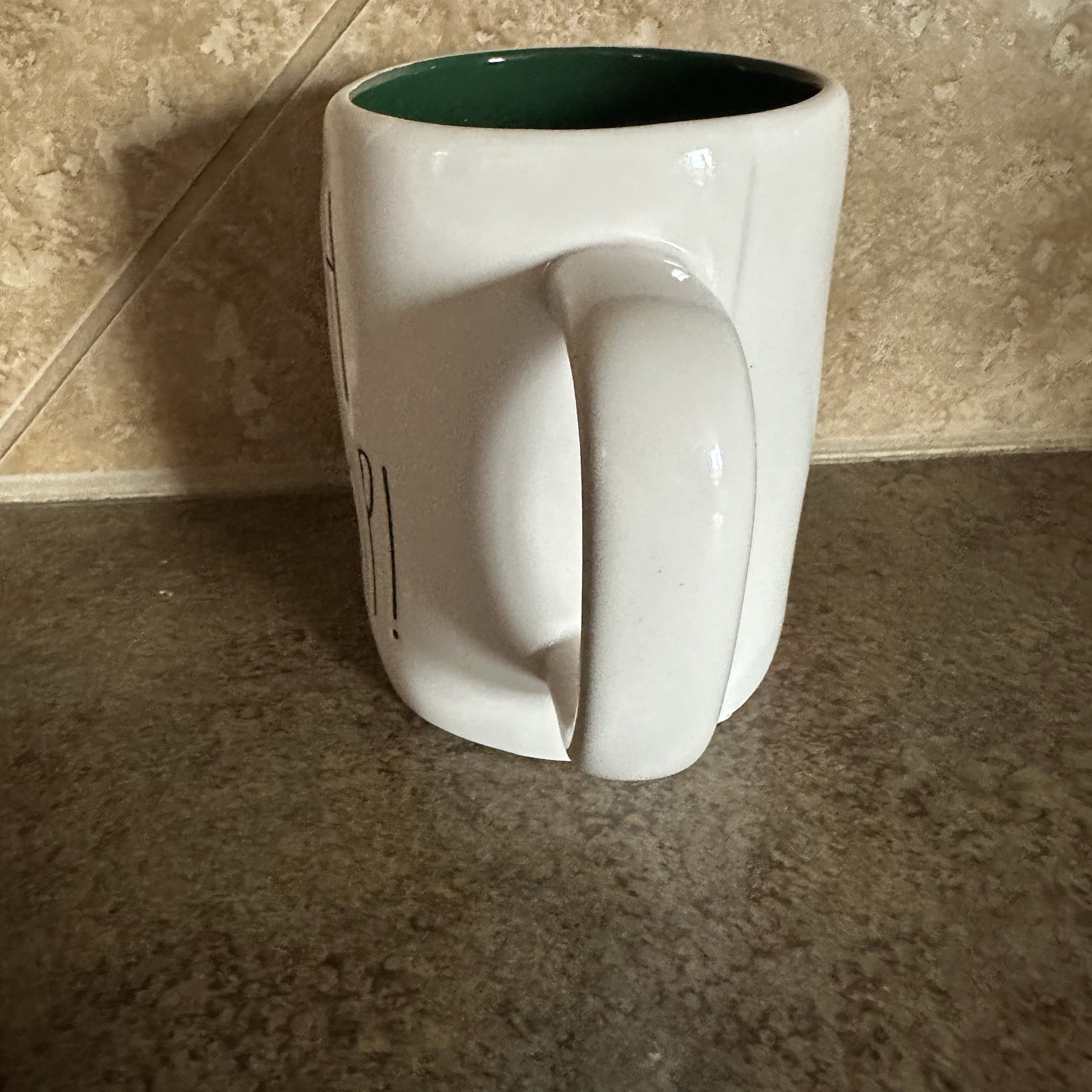 Rae Dunn Christmas Mug “Oh Snap!” Green Interior Winter Santa