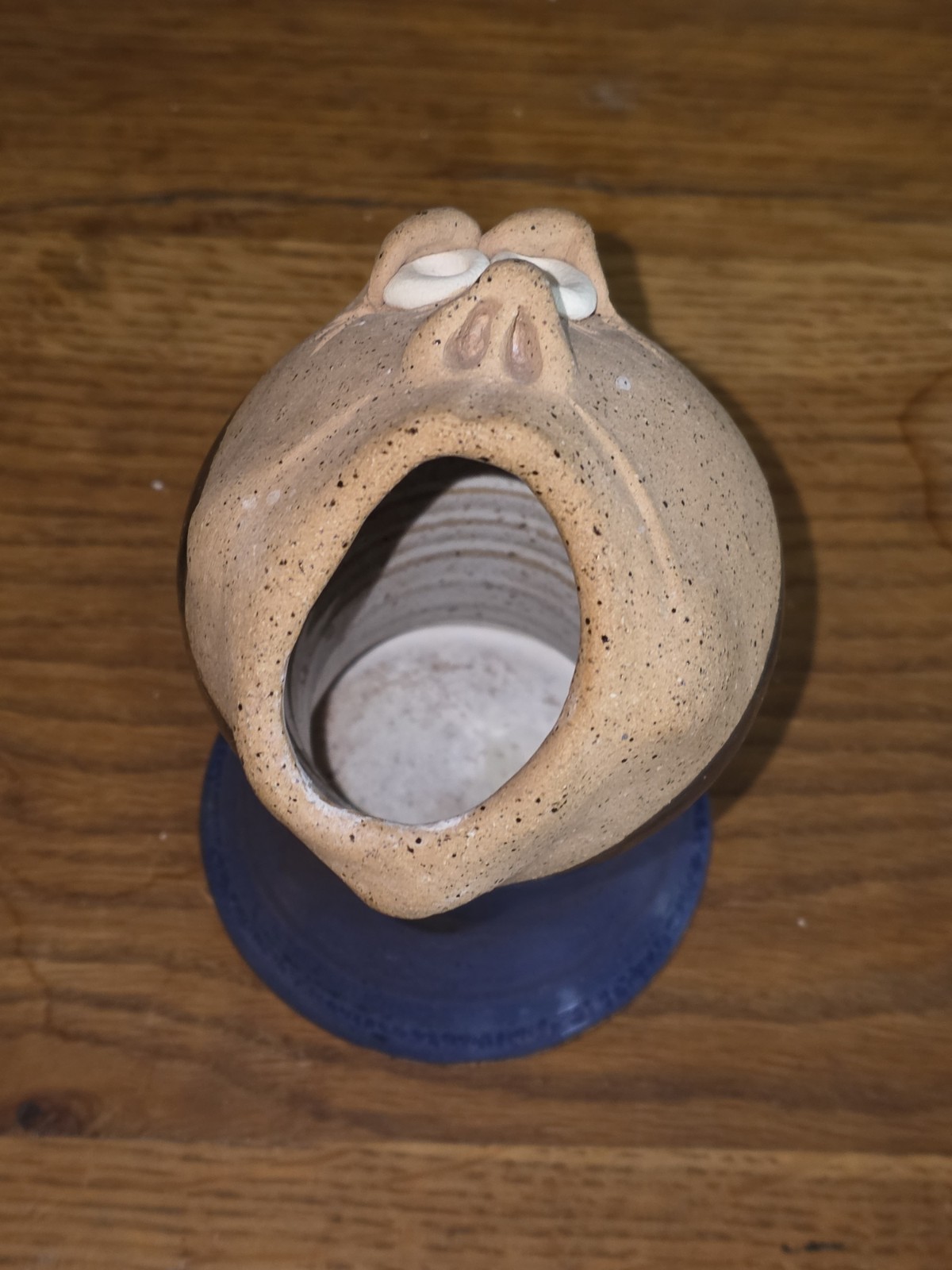 Vintage Pottery Vase Signed Ugly Funny Face 3D Stoneware Wide Mouth