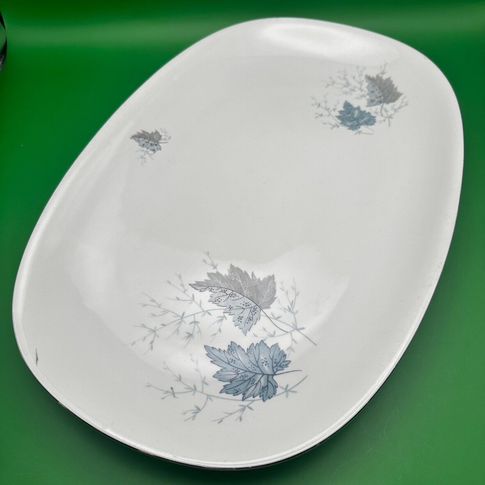 Vintage Forest Fine China Windward Platter 14″ Oval Blue Gray Leaf W. Germany