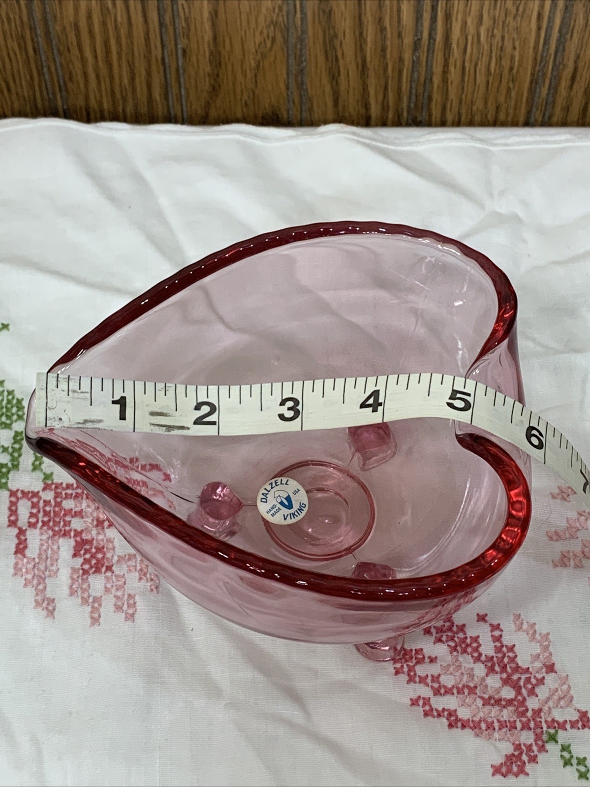 Viking Heart Shaped Glass Candy Trinket Dish Cranberry Pink 3 Foot Dalzell Line