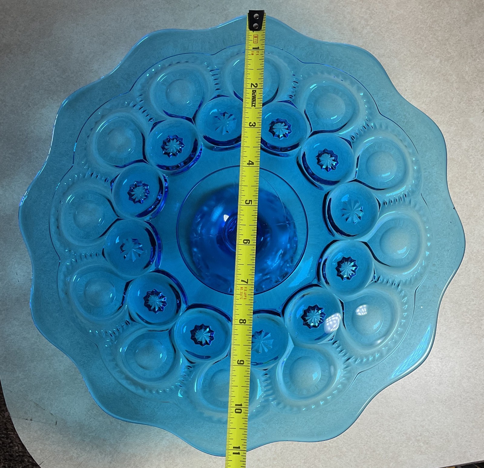 Vintage LE Smith Blue Moon and Stars Pedestal Cake Stand 11″ Diameter Surface