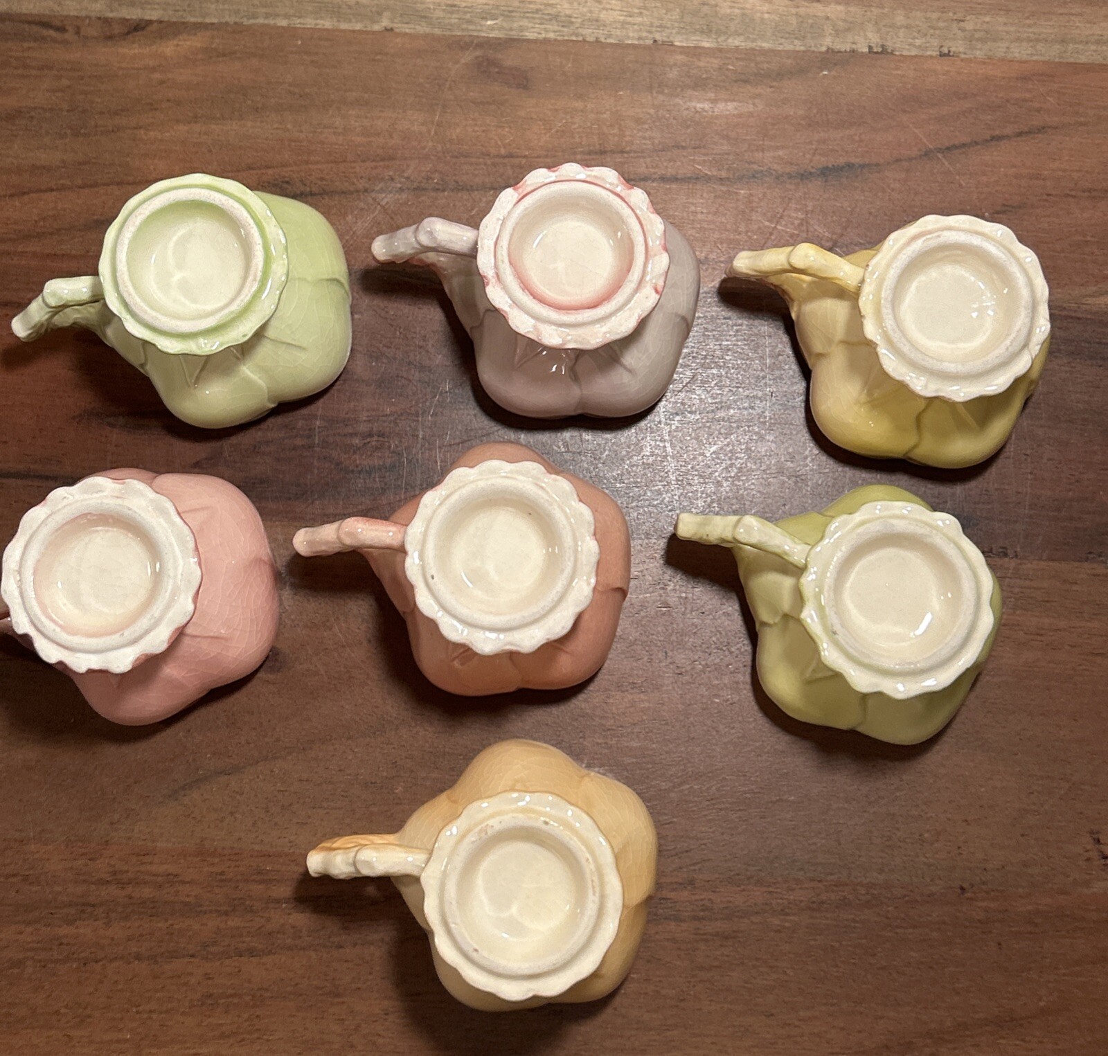 Pastel Colored Teacups And Saucers Set Of 7 Plus Sugar And Creamer