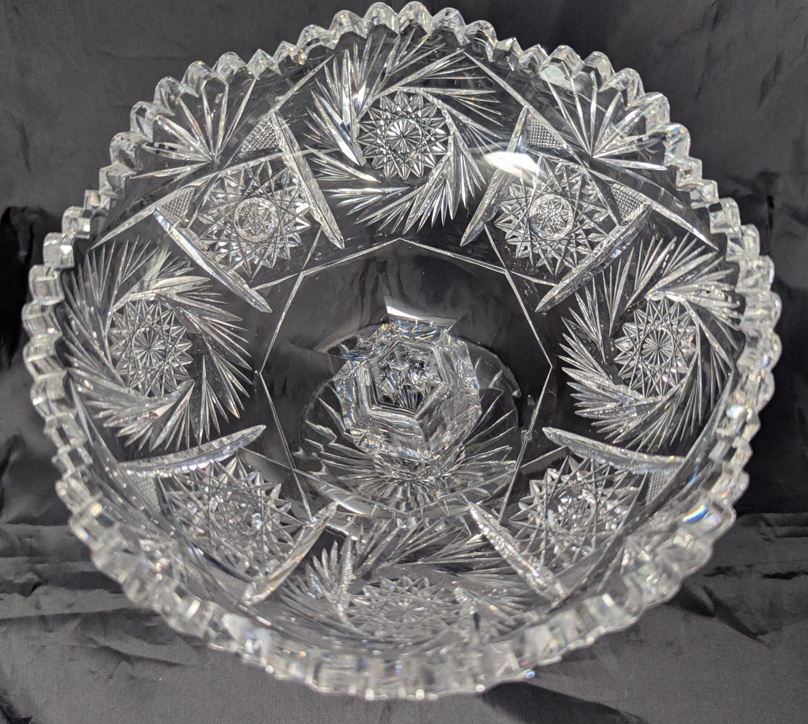 American Brilliant Cut Glass 1876-1916 Compote Stars Pinwheels Fans Zipper Stem
