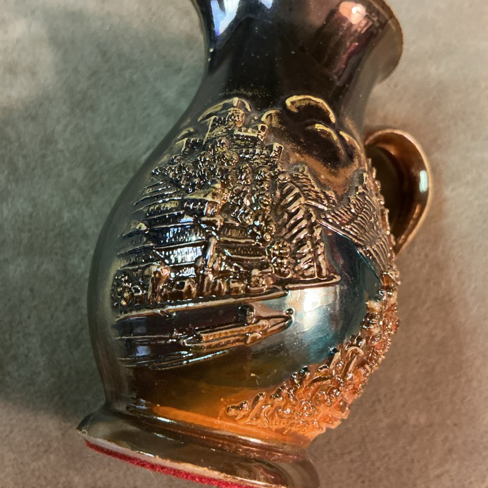 19th century Victorian sm Potter lusterware oriental theme souvenir pitcher Vase