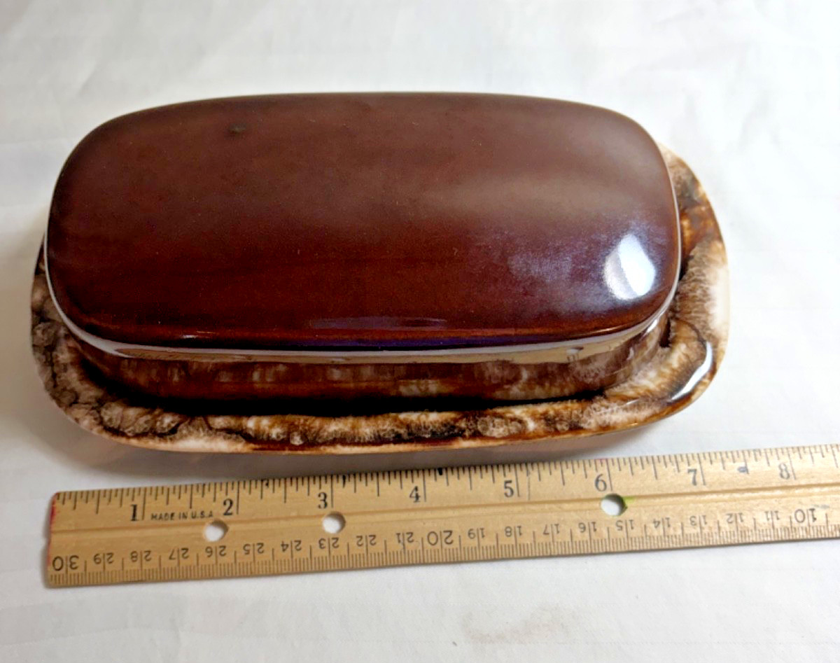 Vintage Brown Drip Glaze Ceramic Covered Butter Dish