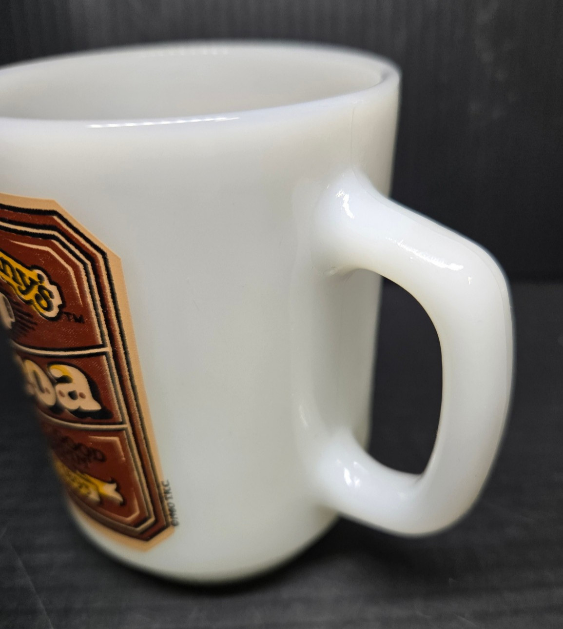 Set of 3 Vintage 1980s Anchor Hocking Aunt Jenny’s Cocoa & Tea Milk Glass Mugs