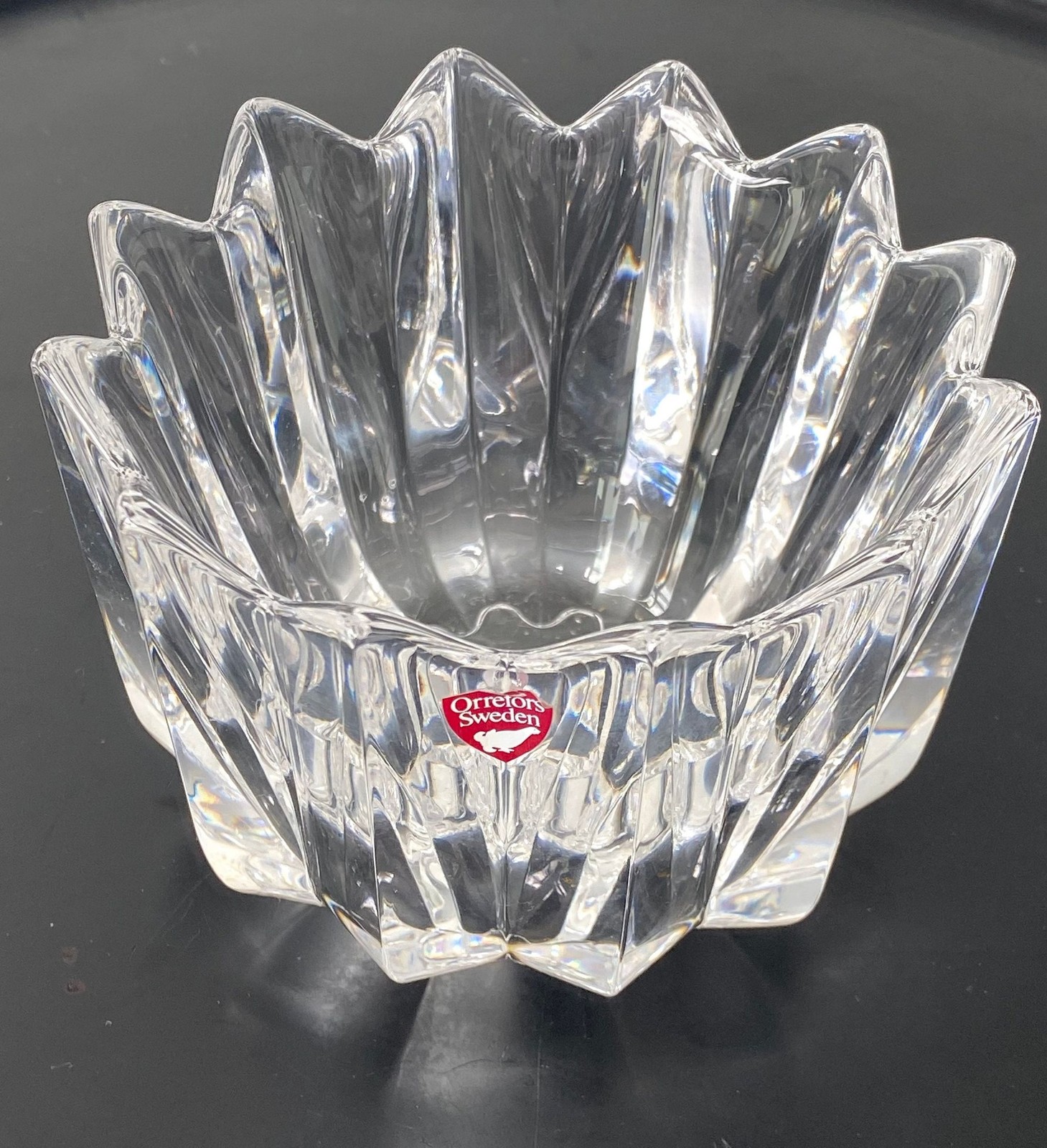 Orrefors Sweden Fleur Pattern Crystal Bowl by Jan Johansson # 4517-12 Circa 1980