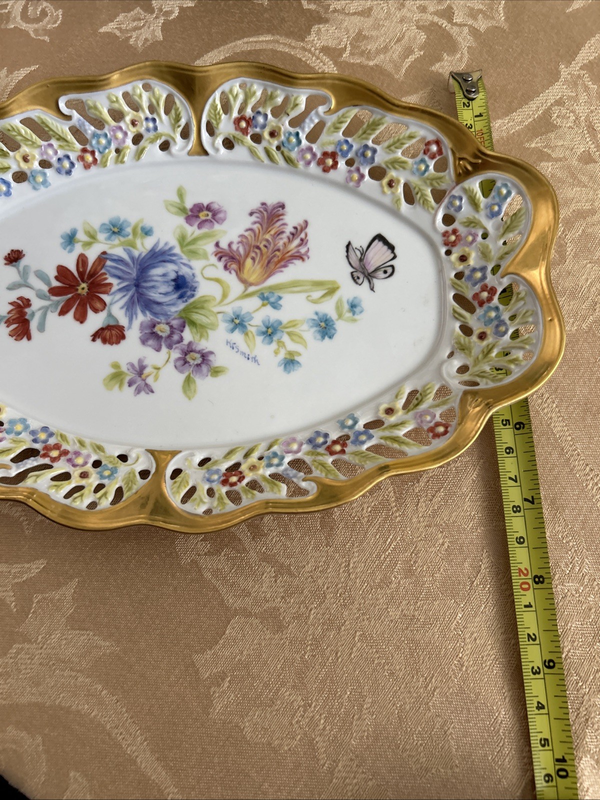 Vintage Gold Trim Hand Painted Floral Plate -Signed – Used