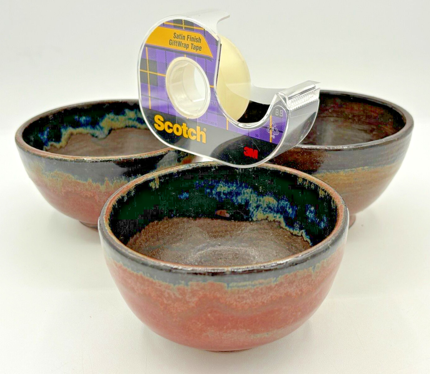 Stoneware Snack Bowls Firewood Kiln Glaze Set of 3 Wheel Thrown Studio Art