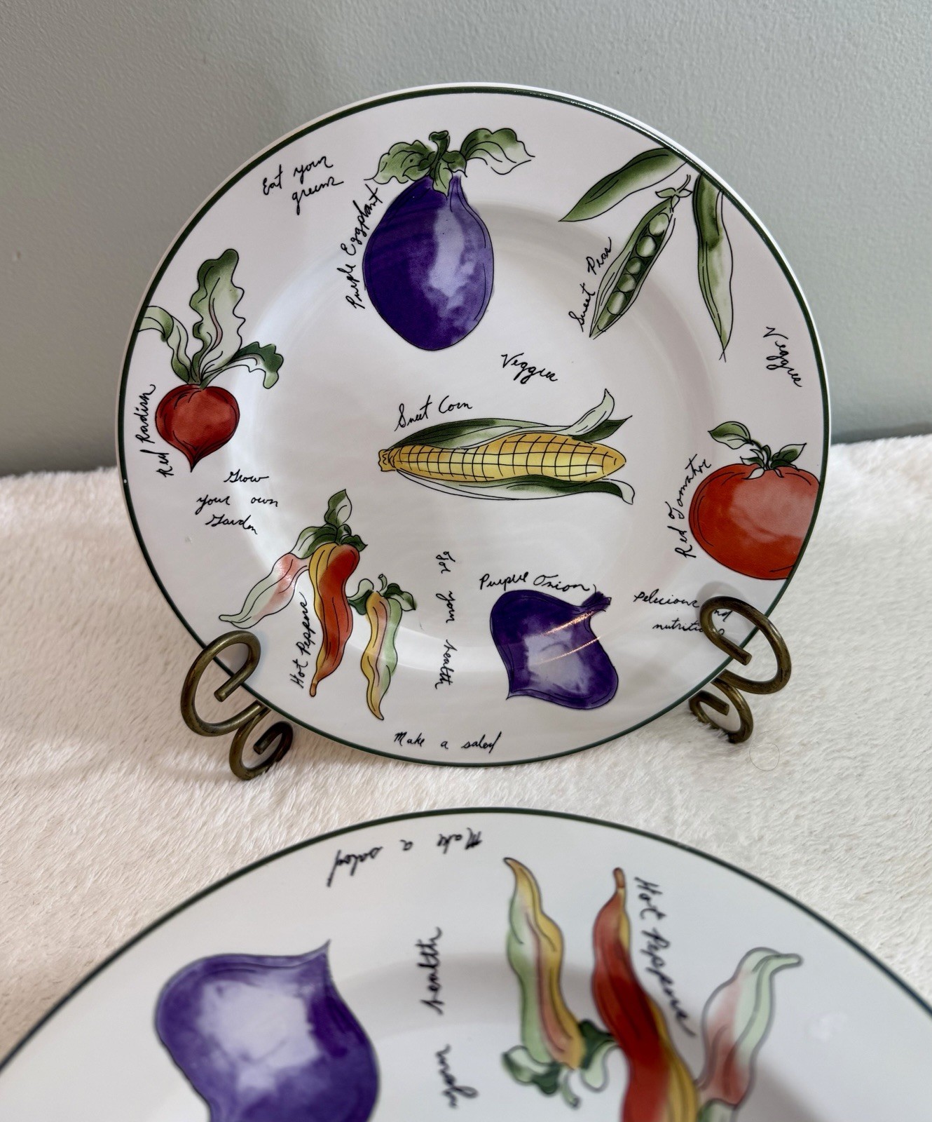 Set Of 8 Furio 8” Garden Delight Sakura Salad Plates With Vegetables.