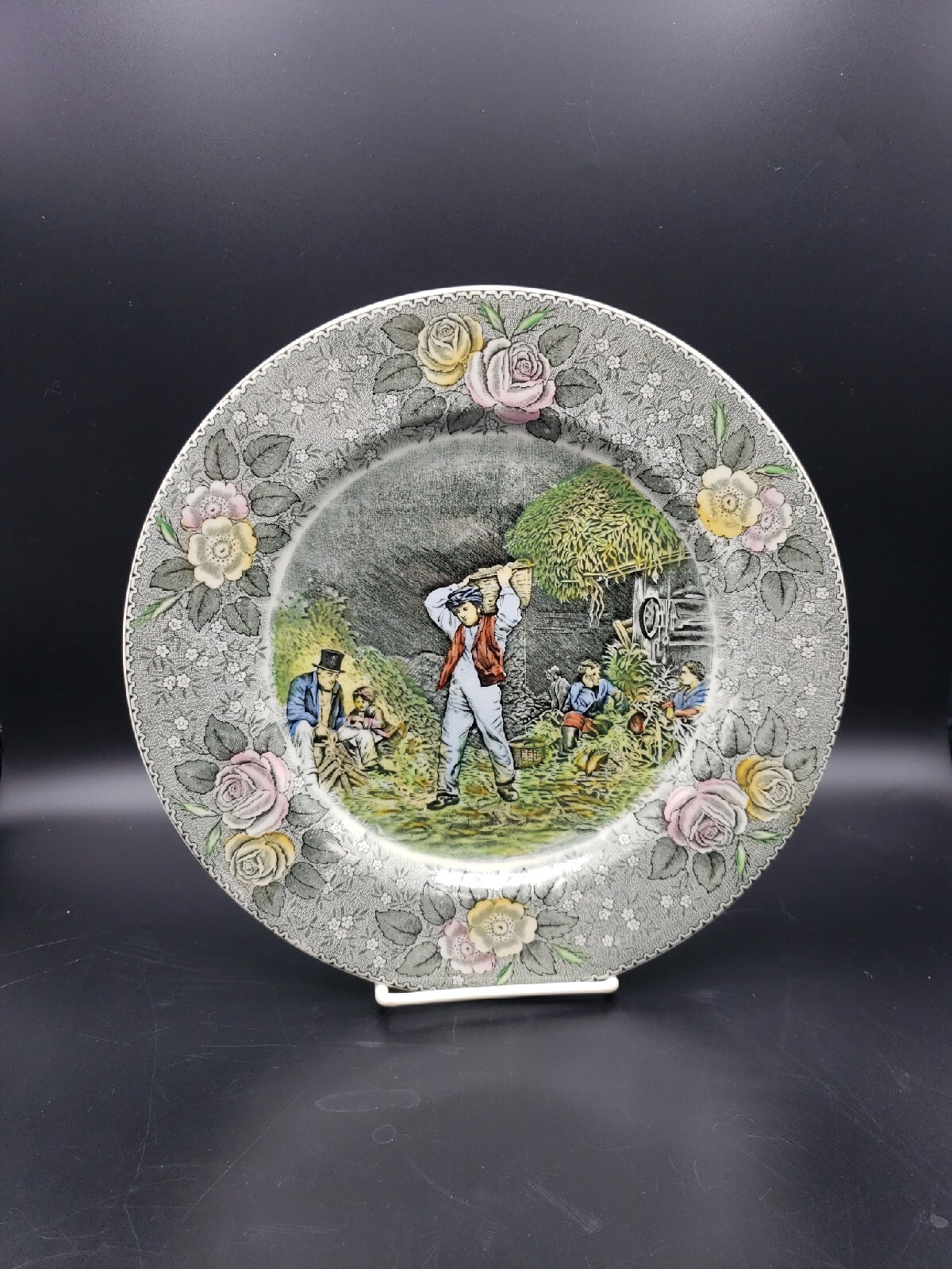 VTG Engravings for the People Plate Adams Currier 10.5″ Husking Farming Harvest