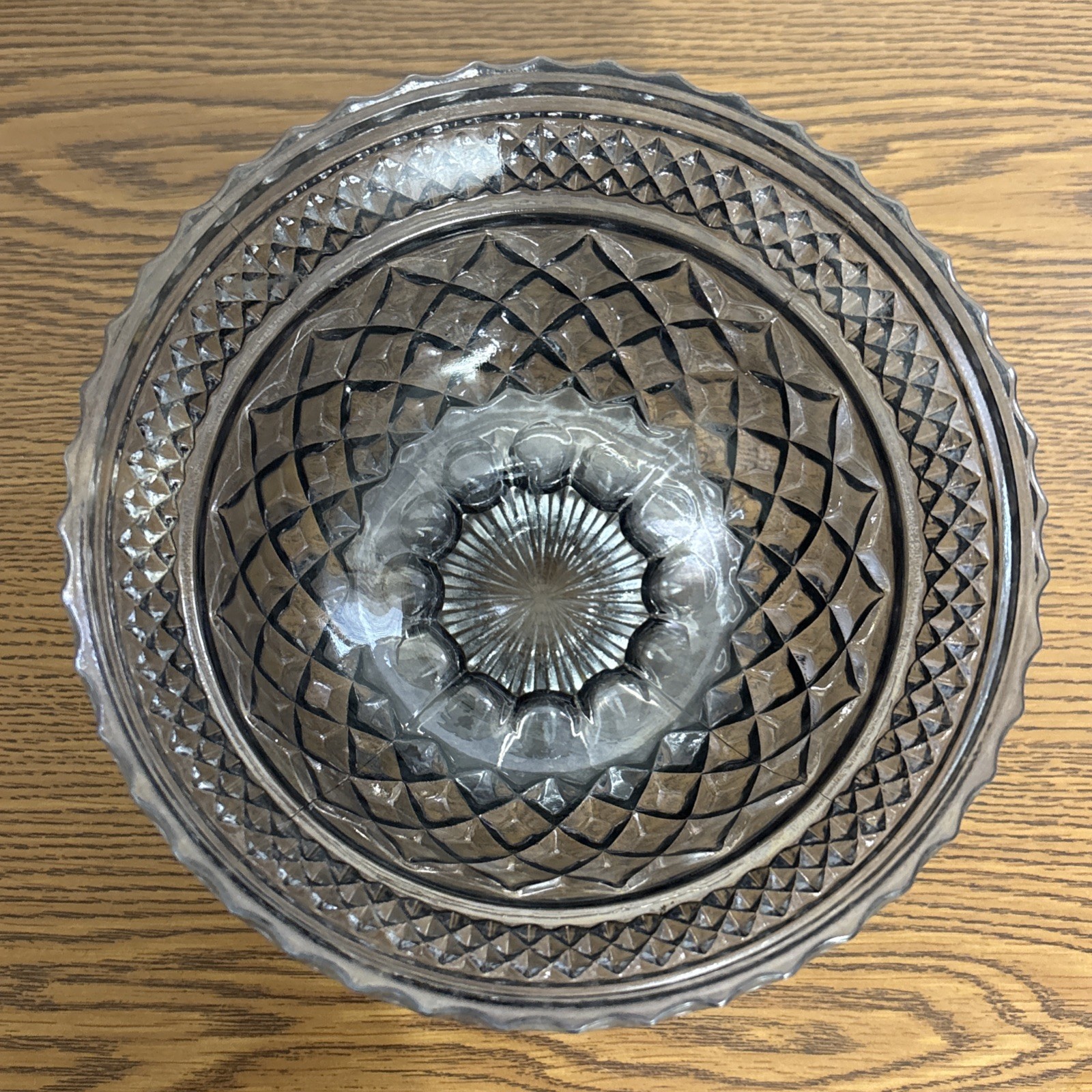 VTG Anchor Hocking Wexford 7.5” Diamond Smoky Gray Iridescent Candy Dish