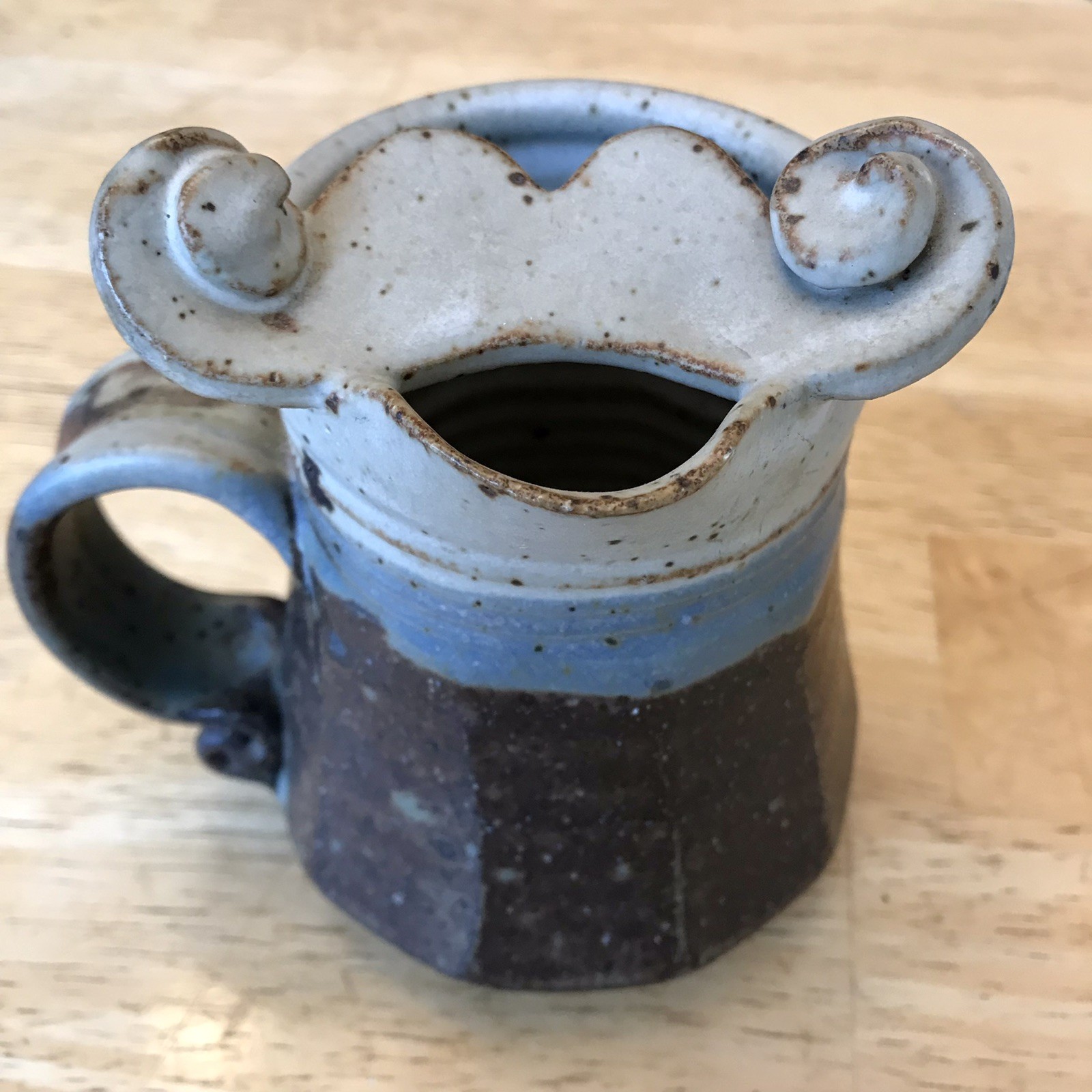 Vintage 1988 Mustache Mug – Signed Handmade Pottery – Brown Blue